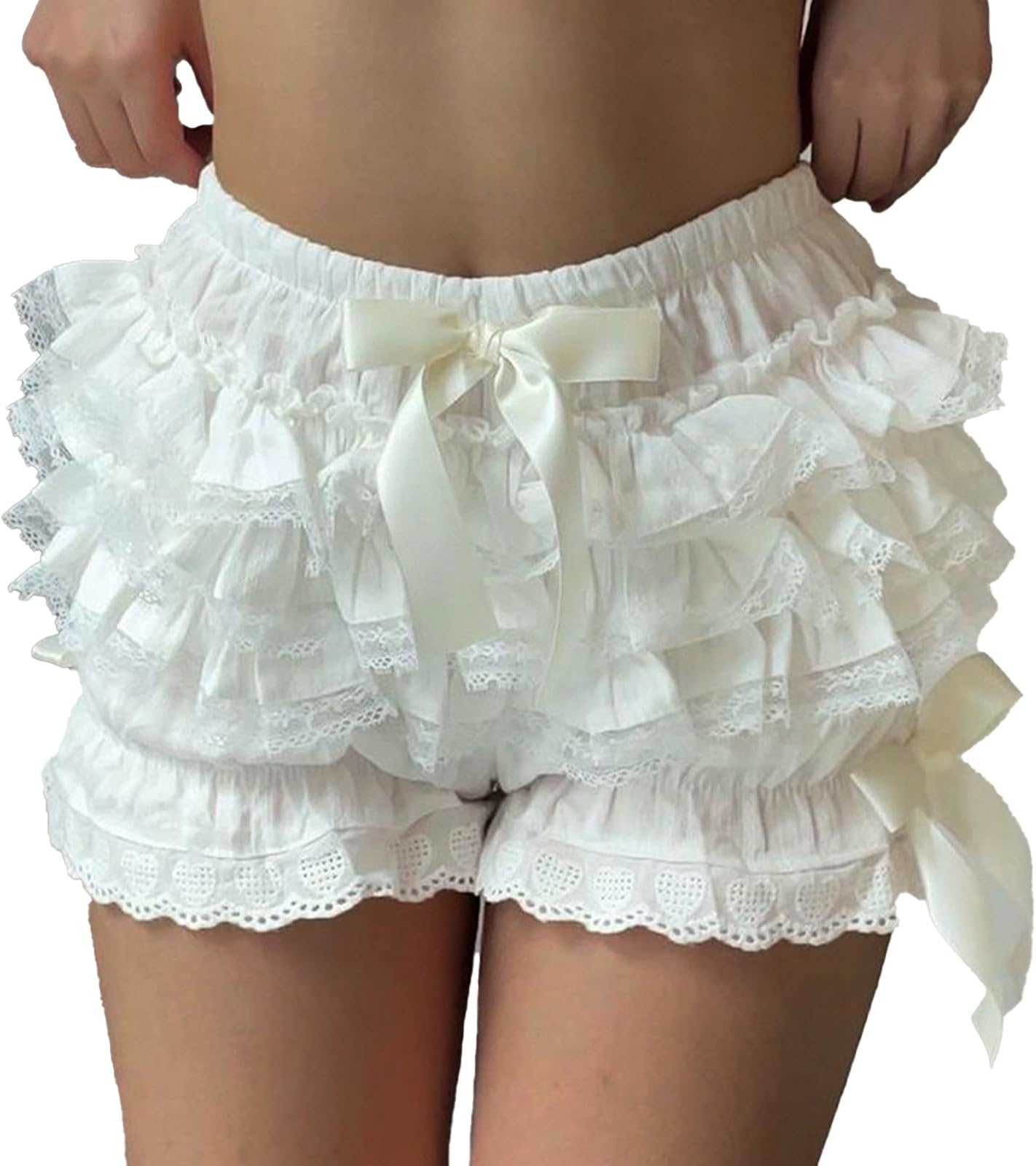 ABYOVRTWomen Ruffle Shorts Lolita Bloomers Y2k Fairy Lace Layered Pumpkin Pants Sweet Cute Panties