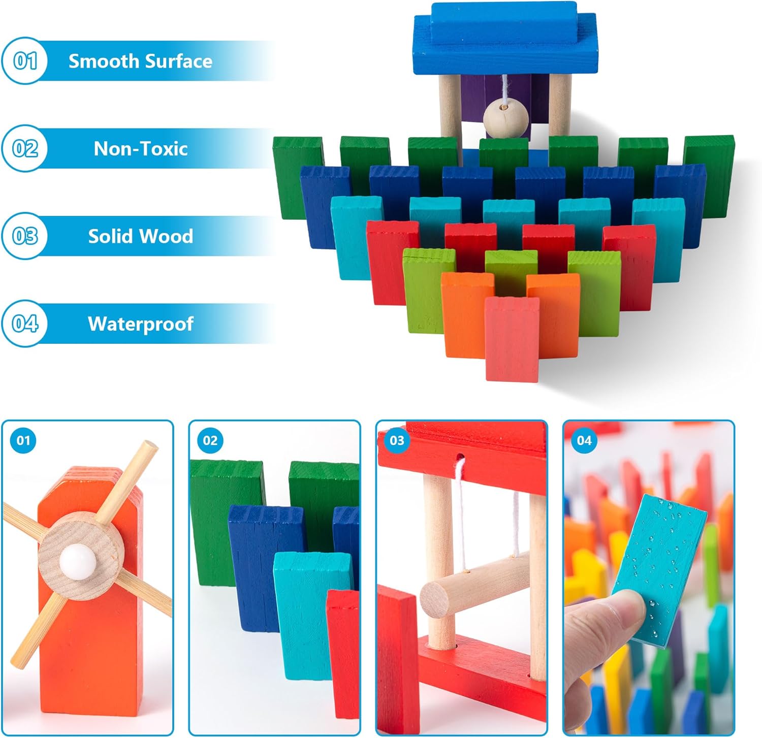 200-Piece Wooden Domino Set for Kids - STEM Learning Toy with Creative Tricks, Building Blocks & Classic Game Fun - Montessori Educational Gift for Boys & Girls Ages 3+ - Image 2