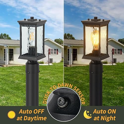 Miniatura 2 de Luz de poste para exteriores, del atardecer al amanecer, paquete de 2 lámparas impermeables para exteriores con vidrio ondulado de agua, luz