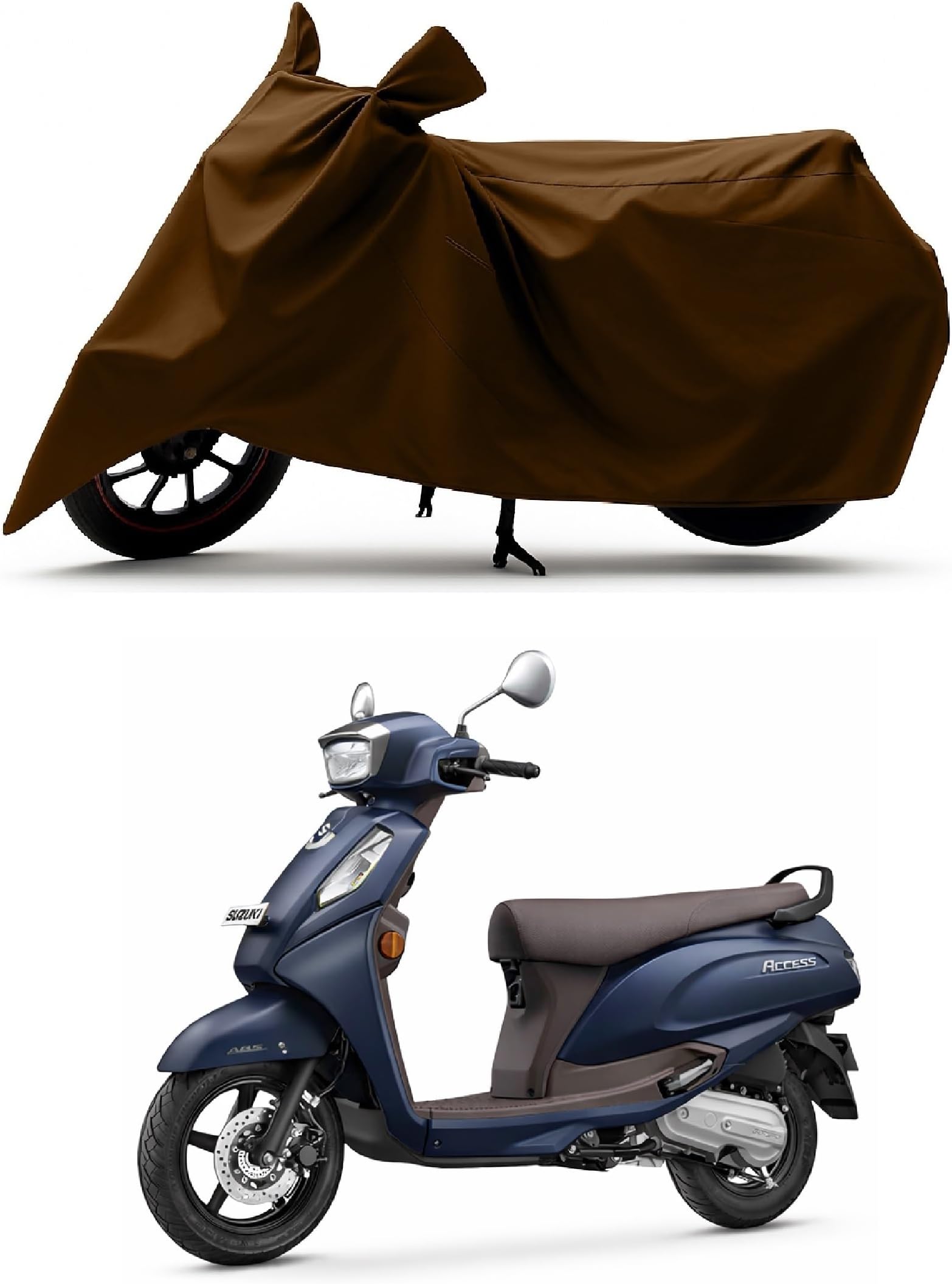 All Season Protection Bike Cover for Suzuki Access 125 ABS Variant Scooty Bike Cover with Water-Resistant and Dust Proof Premium 190T Fabric_Entire Brown