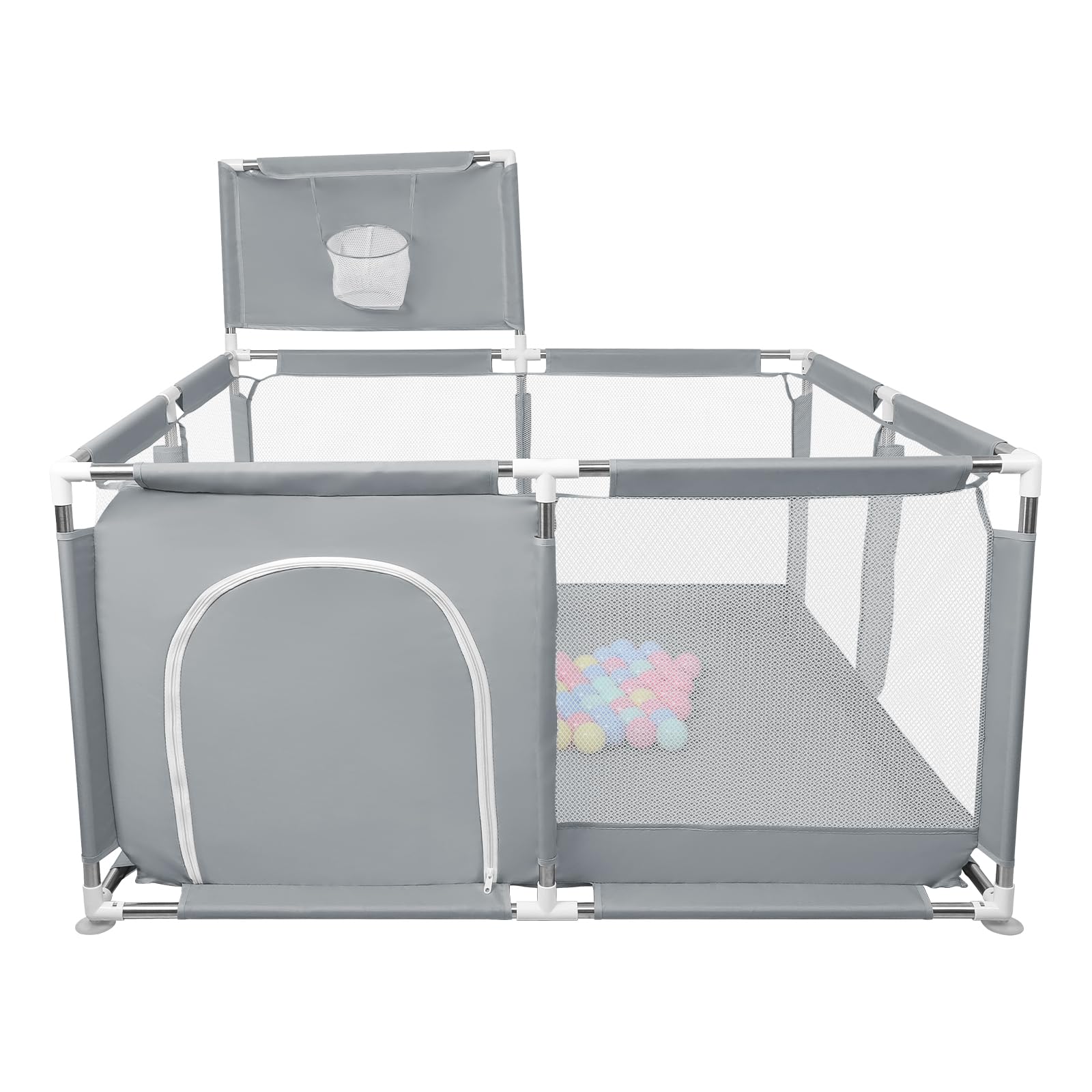 Parc Bebe,parc avec tapis pour bébés et tout-petits, petit parc pour bébé avec tapis,Grand Parc Adapté Intérieur Extérieur avec Grille de Protection,Barre avec Jouets (Gris clair 126 * 126 * 66cm)