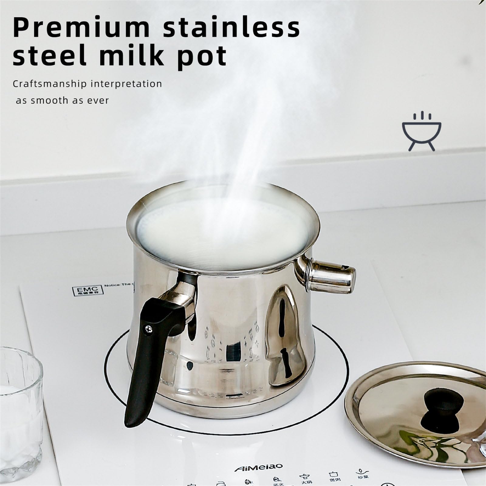 Generisch Hervidor de leche de doble pared de acero inoxidable apto para uso alimentario con conexión de pipa y resistente al calor, olla, hervidor de leche, ollas ergonómicas, de acero inoxidable