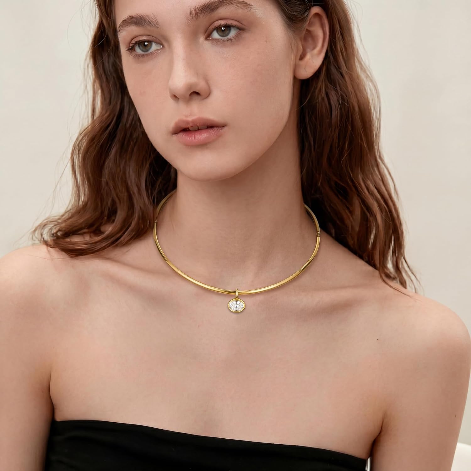 Gold collar necklace with Pendant for Women Gold Plated Torque Charm Necklace with Cubic Zirconia Trendy Choker Jewelry Gifts