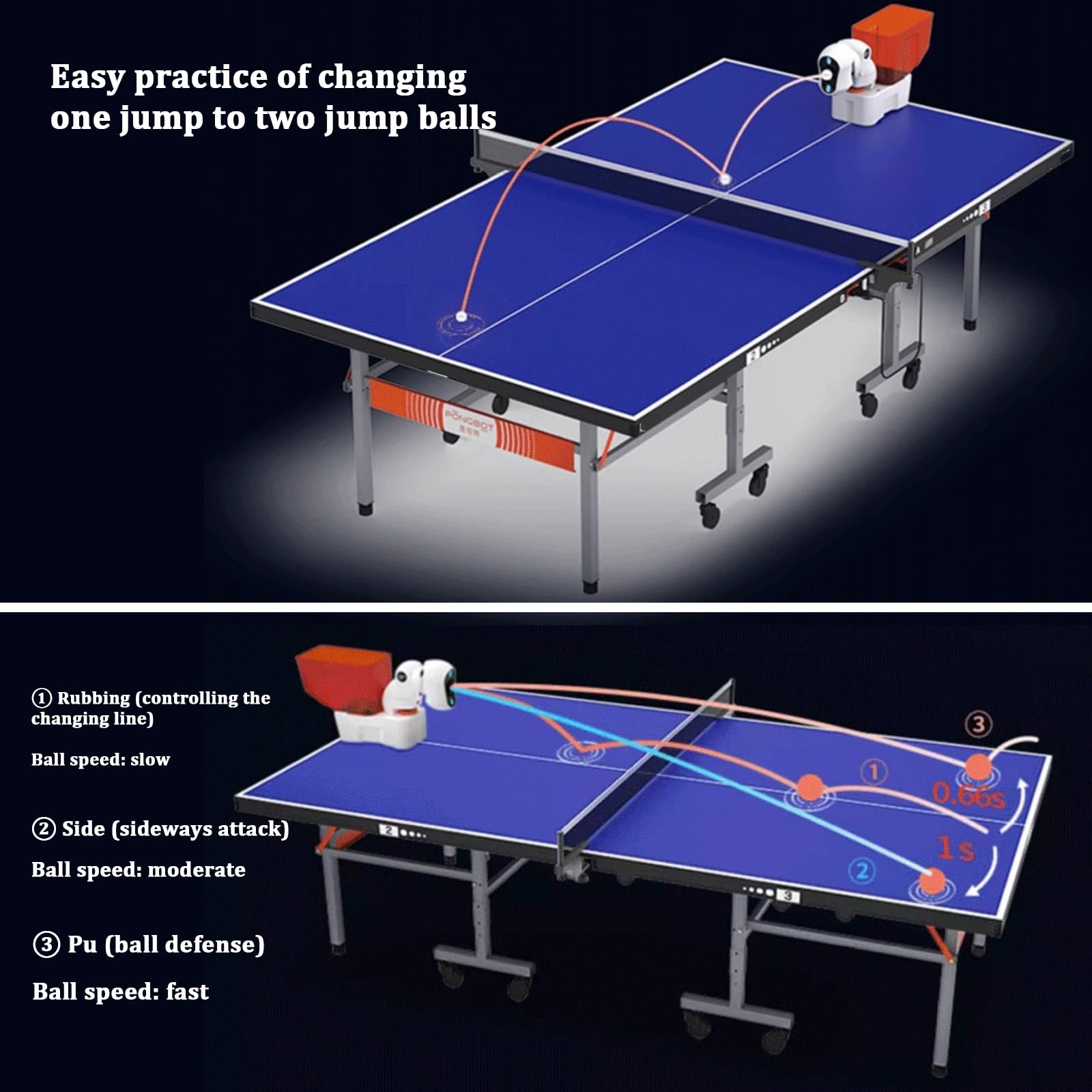 Macchina per palline da ping pong, robot automatico da ping pong con telecomando, capacità di 150 palline, 9 modalità di rotazione, 30-90 palline/minuto per allenamento interno/esterno