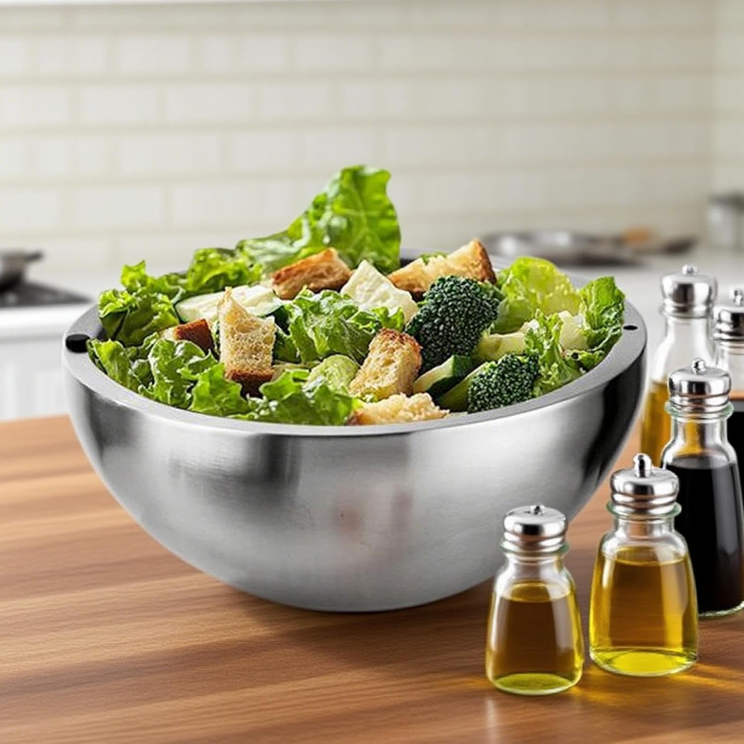 Chilled Serving Bowl,Insulated Large Capacity Container Tray,Dip Bowl Keep Food Hot Or Cold - for Guacamole Condiment Sauce Ice Cream Soup Fruit Picnic BBQ Camping Party Kitchen