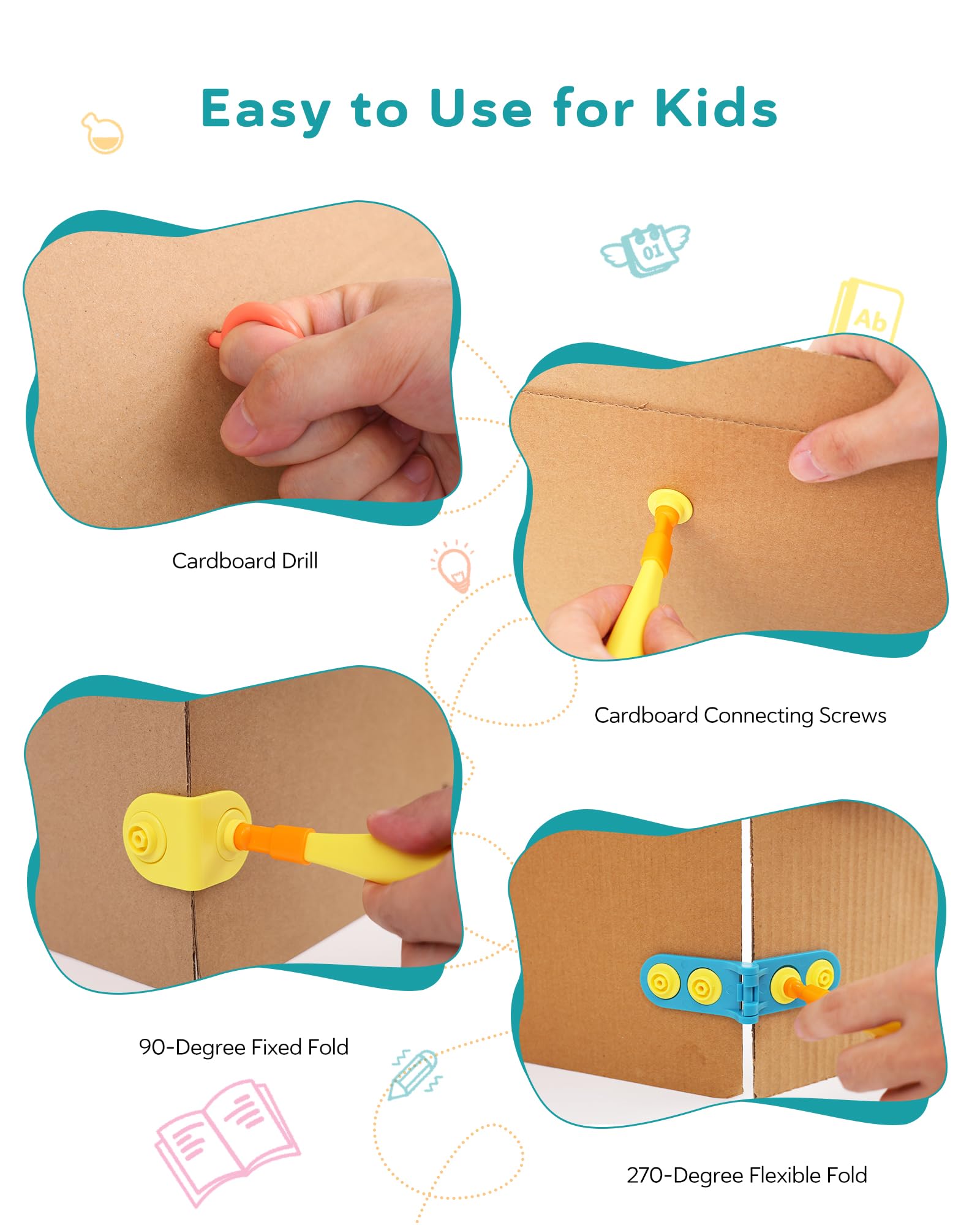 Karton-Baukasten mit Werkzeugen für Kinder 107PCS– 3D Bastelset mit Sicherheitsringen – Kreatives STEM Spielzeug ab 3 Jahren