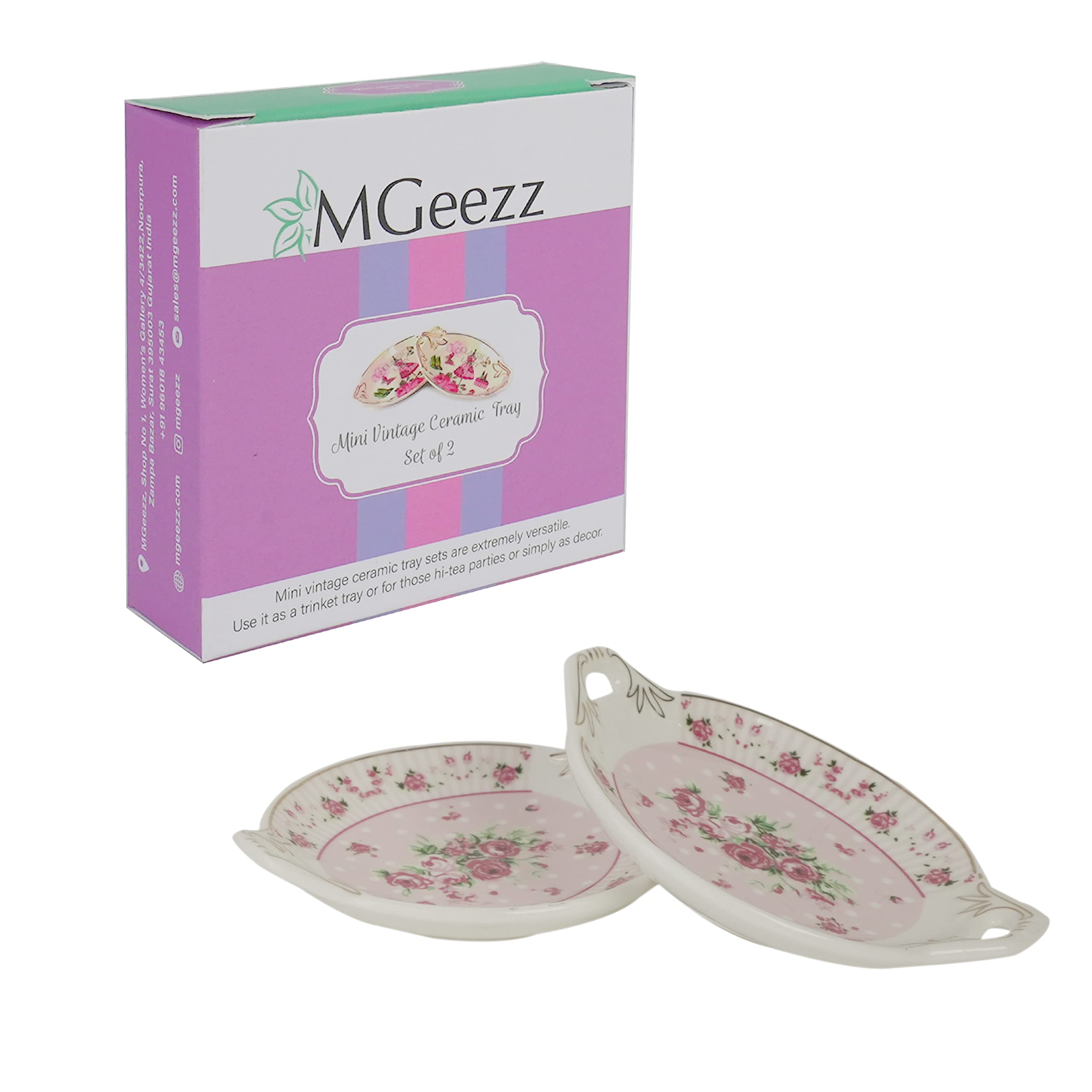 MGeezz Round Mini Ceramic Serving Tray For Chocolates,Dry Fruit,Cookies Mukhvas Trey/Decorative Plate For Gifting/Use For Wedding,Office Table,Restaurant Desk (Rose 2) 3