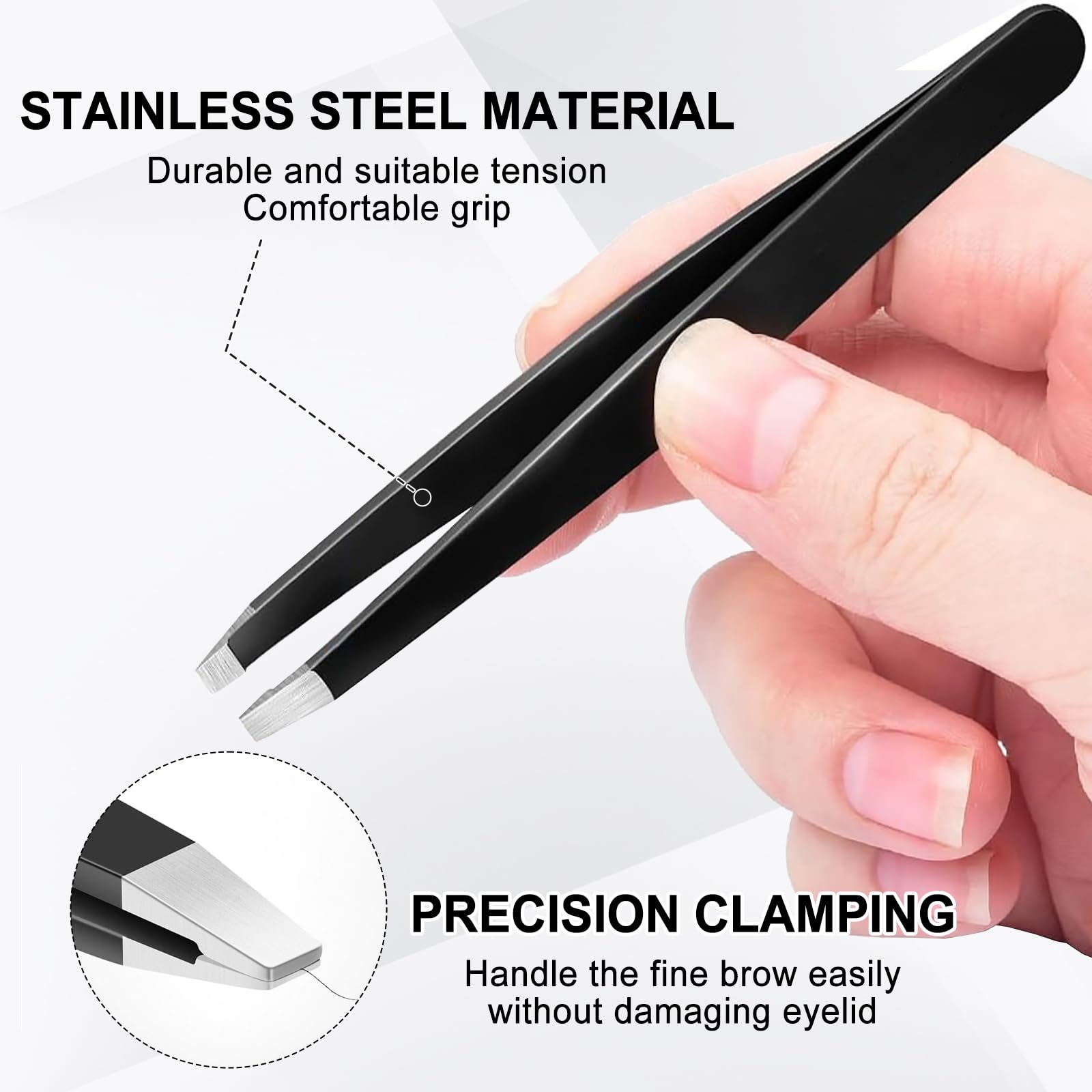Sularpek 7 Piezas Pinzas Depilar Profesionales, Pinzas Profesionales para Cejas para Pelos Faciales, Espinillas y Astillas, Incluye Estuche de Cuero,Negro