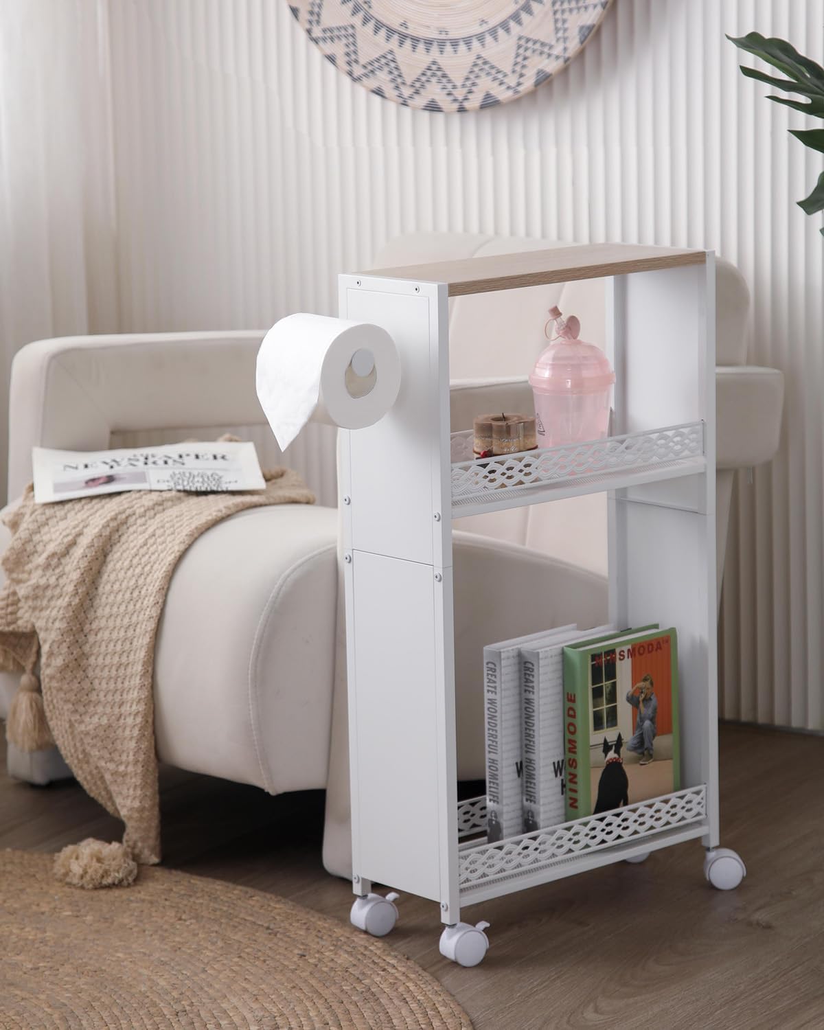 Toilet Paper Holder for Toilet Paper Storage: Small Bathroom Storage Cabinet for Slim Bathroom Tiny Apartment