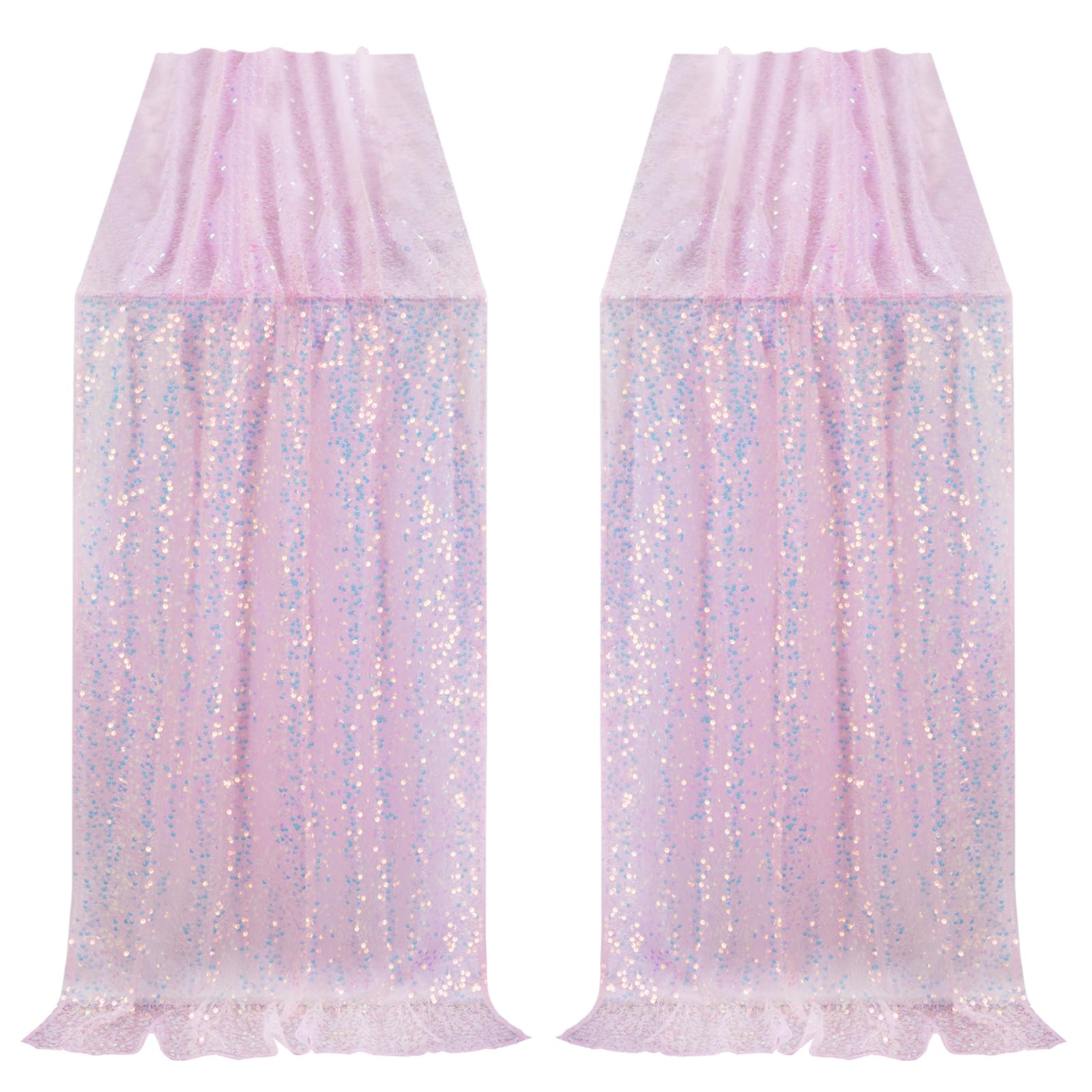 B-COOL 10ft Iridescent Pink Table Runner 2pcs 27X120inch Mermaid Sequin Table Runners for Valentine's Day Girls Mermaid Baby Shower Birthday Party Wedding