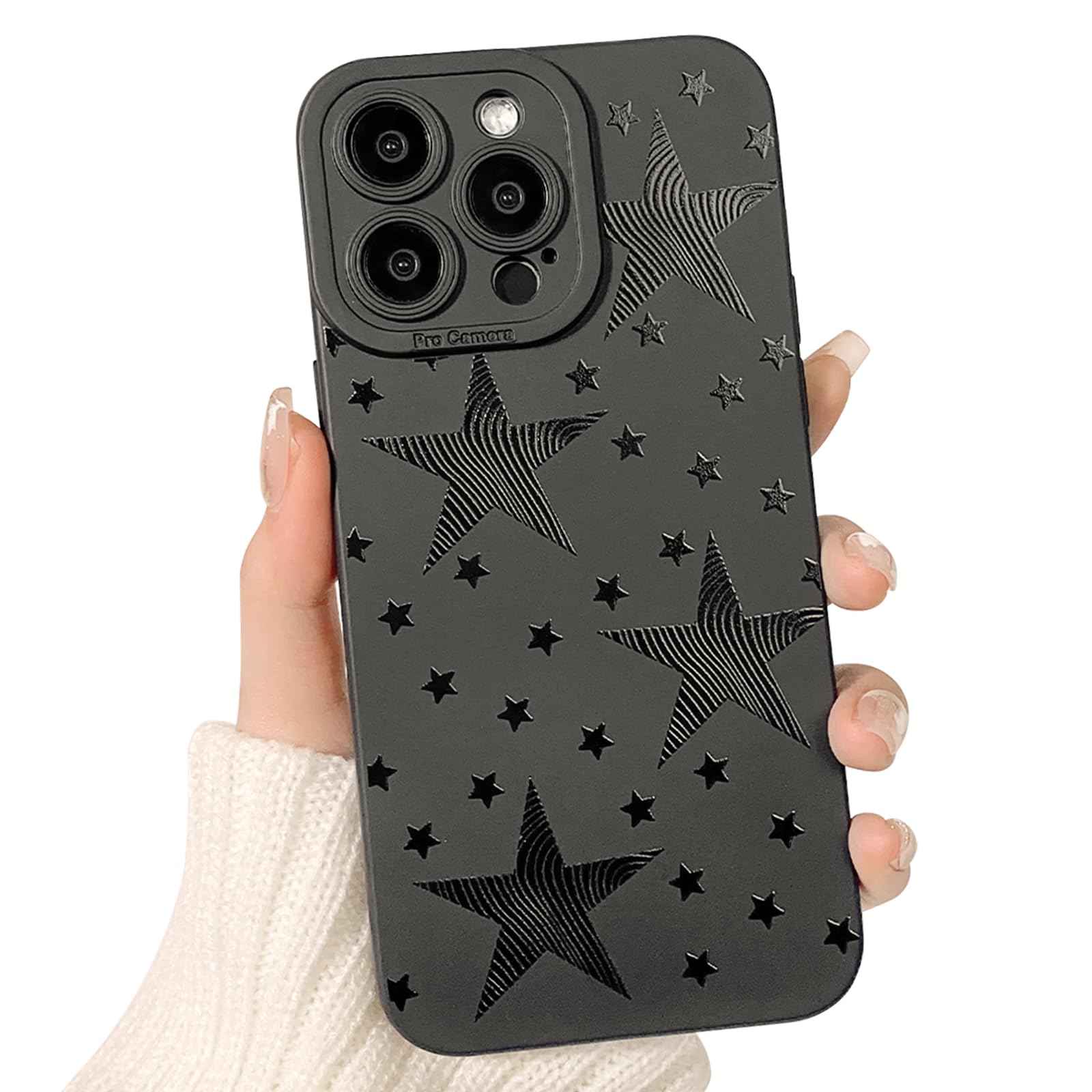 Lovmooful Compatible for iPhone 15 Pro Max Case Cute Cool Stars Black Design for Girls Women Soft TPU Shockproof Protective Girly for iPhone 15 Pro Max-Stars