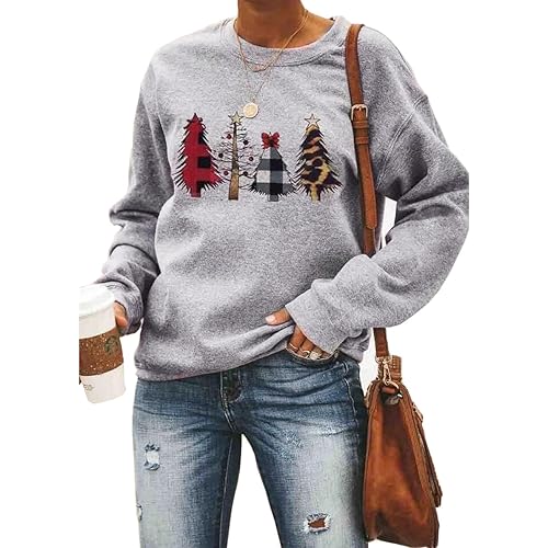 Barlver Women Christmas Fleece Sweaters Long Sleeve Fuzzy Sweatshirts Holiday Graphic Shirts