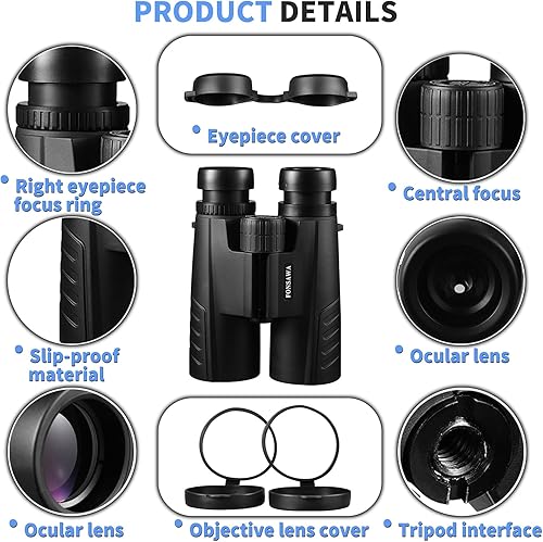 Miniatura 5 de FONSAWA Prismáticos de 12 x 42 pulgadas con visión nocturna clara y baja luz, prismáticos compactos impermeables de alta potencia para adultos y