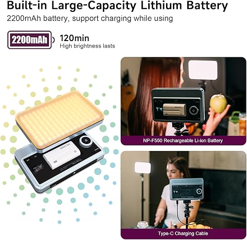 Miniatura 5 de VILTROX Luz de video LED bicolor de 18 W con control de aplicación, 2800K-6800K CRI95+ Panel de luz de video con batería recargable NP-F550 lámpara