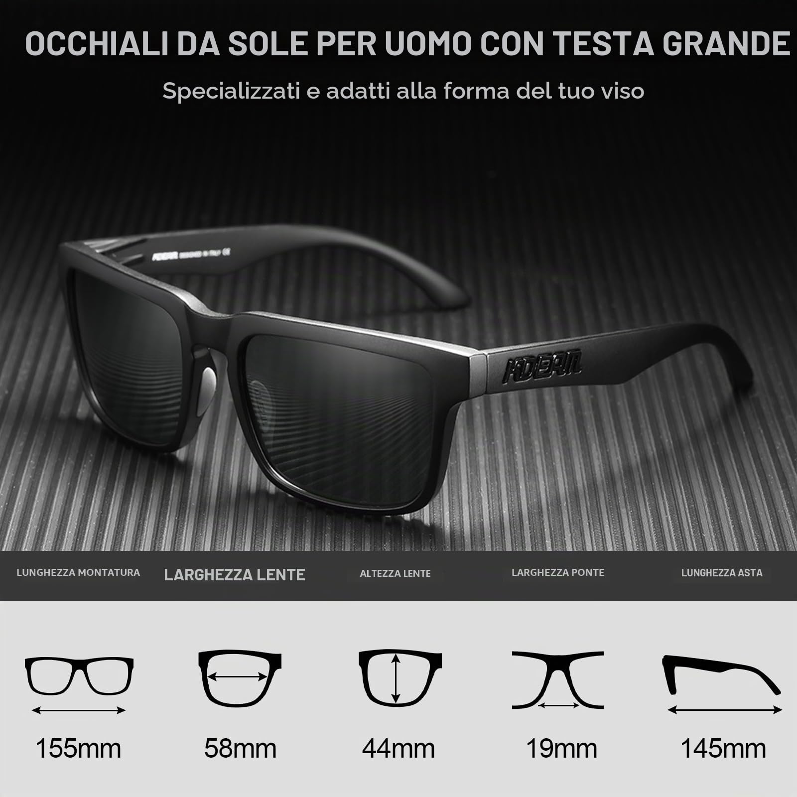 STGATN Big Heads XL Occhiali da sole da uomo con protezione UV polarizzata, montatura larga 155MM per visi grandi, occhiali ultraleggeri TR90 per la guida, la pesca e lo sport Categoria 3