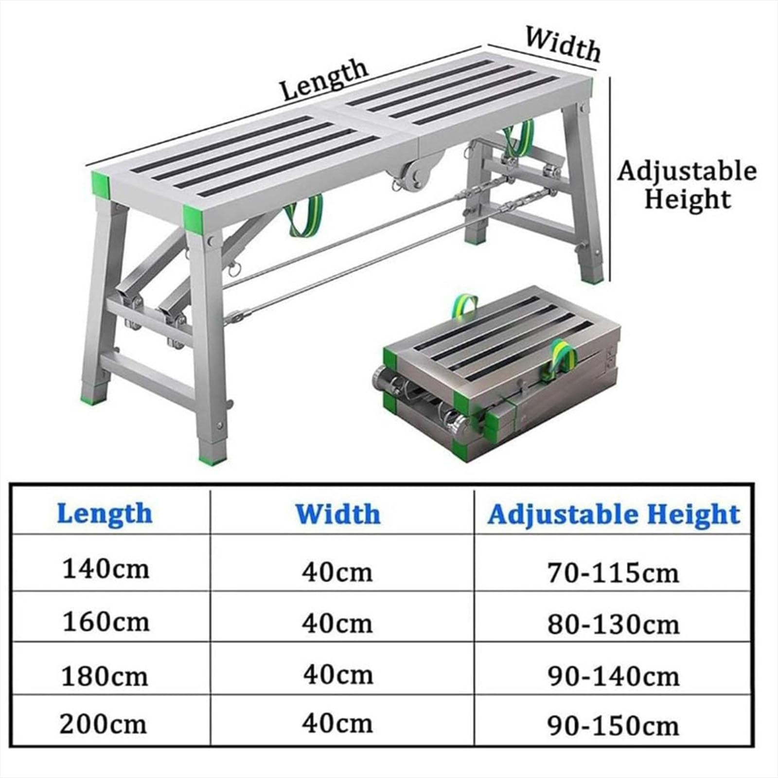 Plataforma de Trabajo Ajustable con trampilla - Andamio Plegable portátil con Altura Ajustable y Capacidad de Carga de 400 kg. Estructura de Acero al Carbono Duradera.