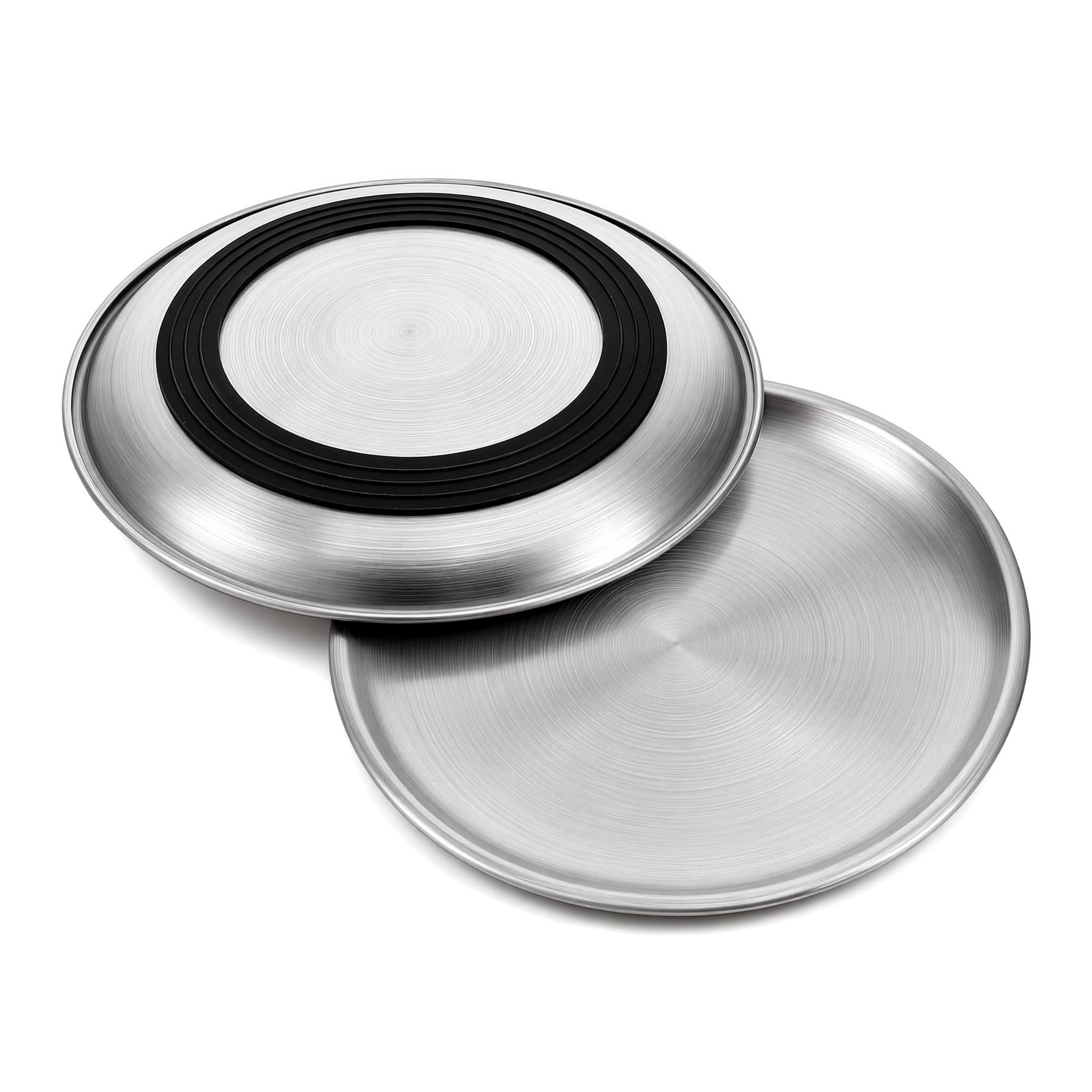 Raised Stainless Steel Cat Bowls,QIANSSE Flat Shallow Cat Feeding Bowl with Non Slip Ring Metal Cat Water Bowl & Dish Dishwasher Safe Pet Plates