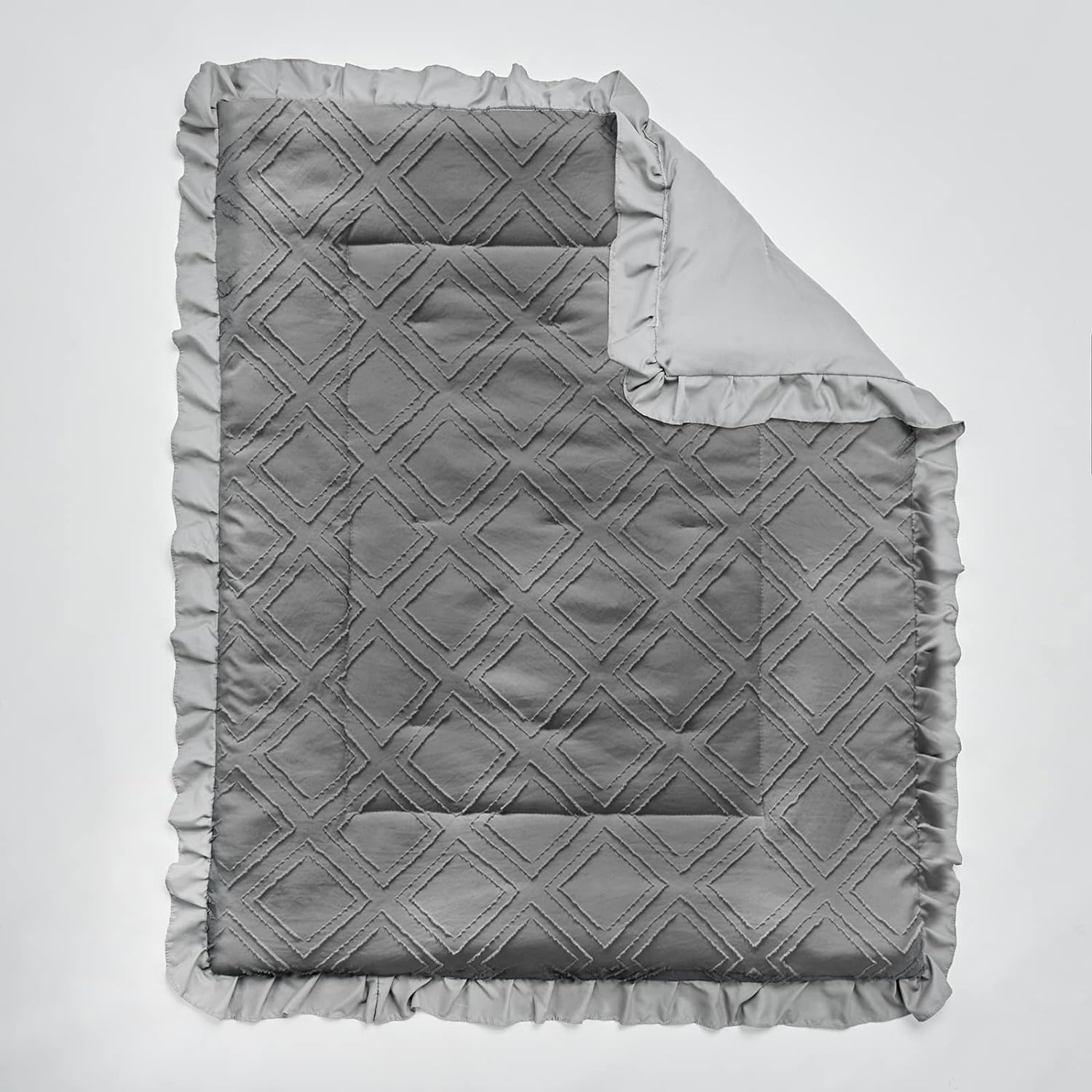 Juego de ropa de cama para cuna pequeña de 3 piezas, edredón acolchado con volantes y sábana bajera ajustable y falda de cama con volantes, bonita ropa de cama desgastada para bebé, solo para cuna