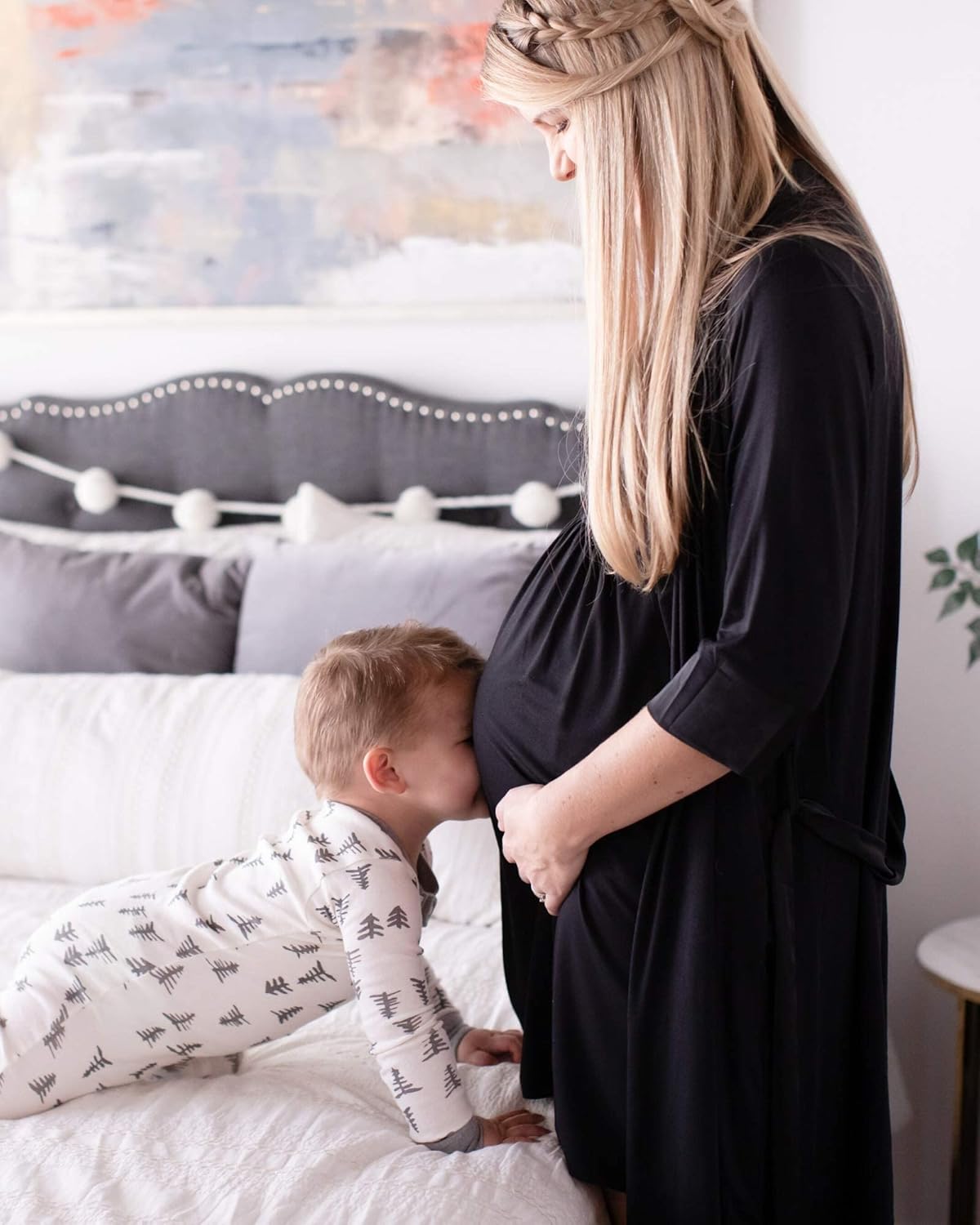 Kindred Bravely Everyday Maternity Joggers (Black, Small) & Emmaline Maternity & Nursing Robe (Black, Small/Medium) Bundle
