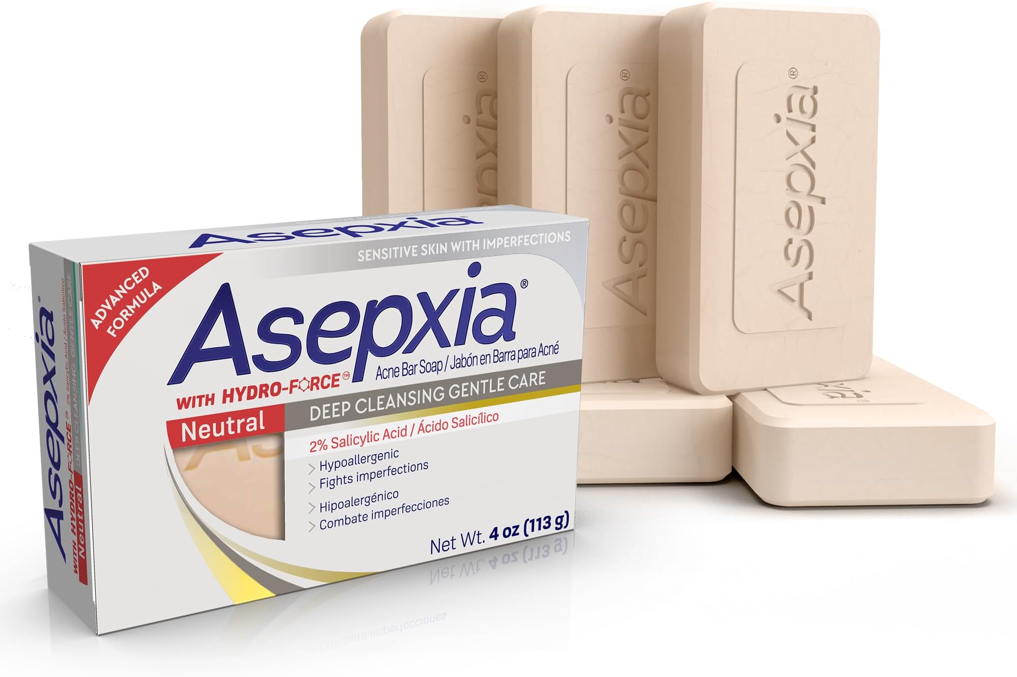 Acne Treatment Neutral Hypoallergenic Bar Soap | 2% Salicylic Acid Cleanser, Removes Impurities & Excess Oil, Soothes Skin with Natural Botanical Extracts, Daily Use, Face Wash, 4 Oz, 5-Pack