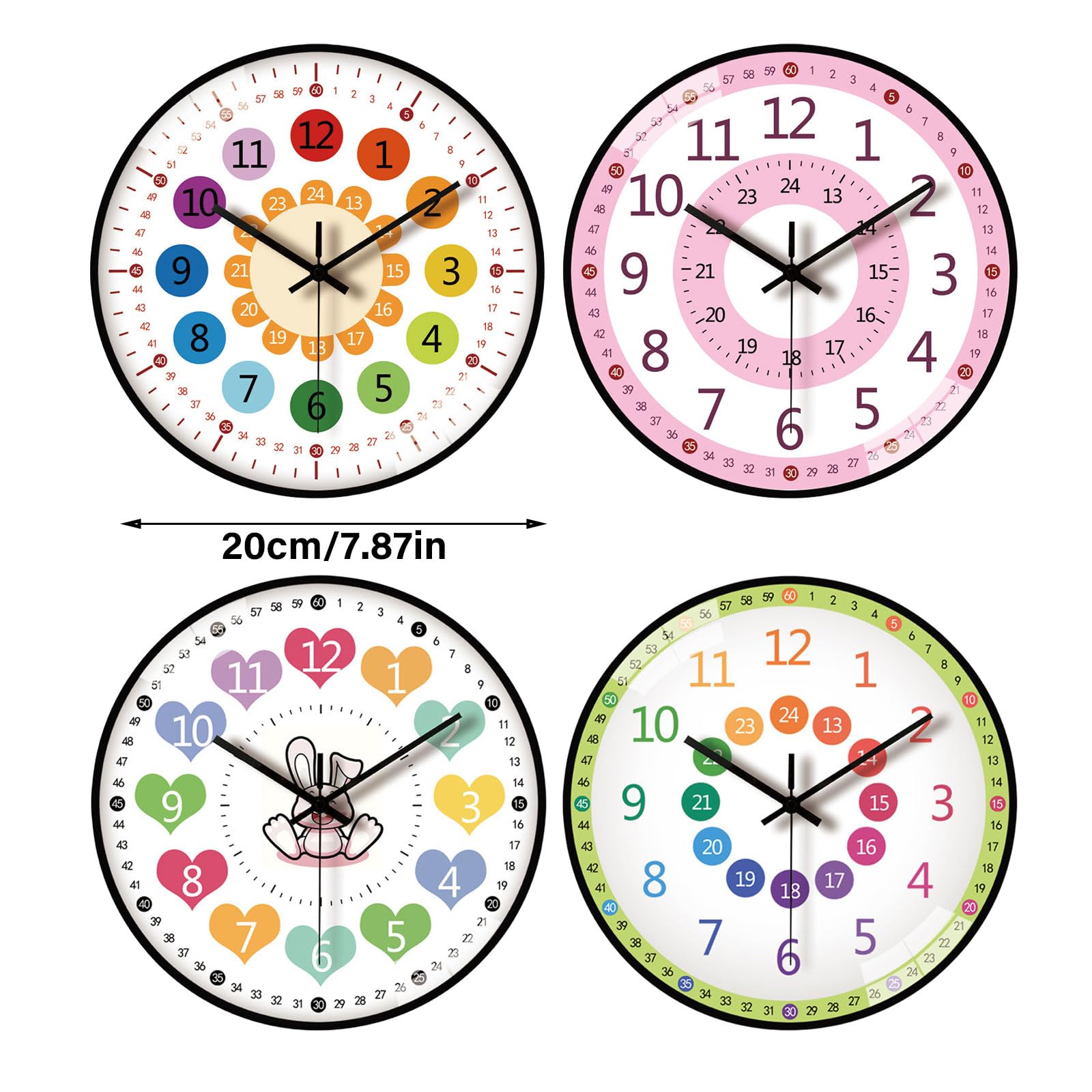 Horloge Murale Enfant 20,3 Cm - Apprendre à Lire L'Heure Avec Chiffres Colorés - Silencieuse Et Éducative