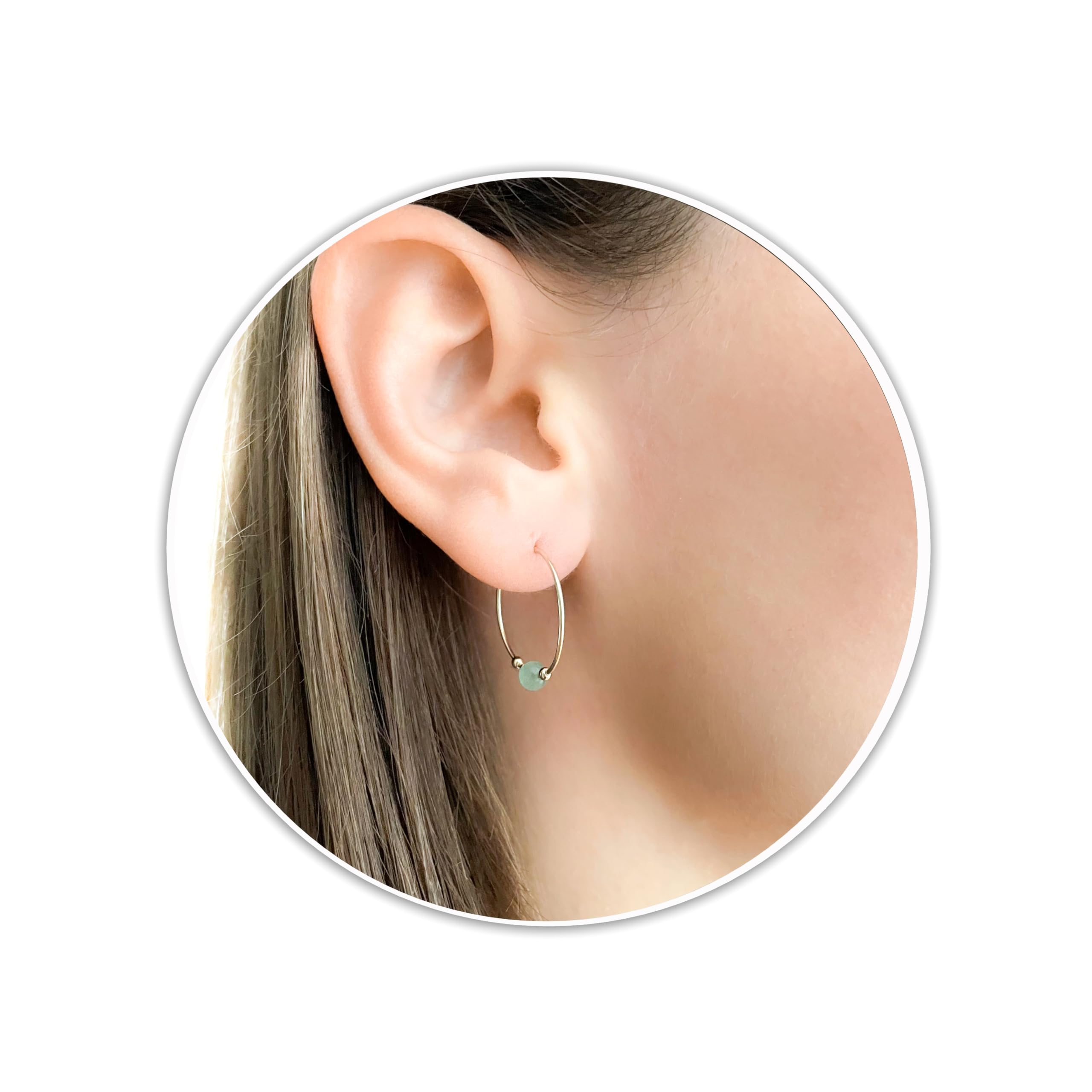 Natural Round Jade Hoop Earrings Light Green Jade Small Earrings wire color Gold Silver Rose