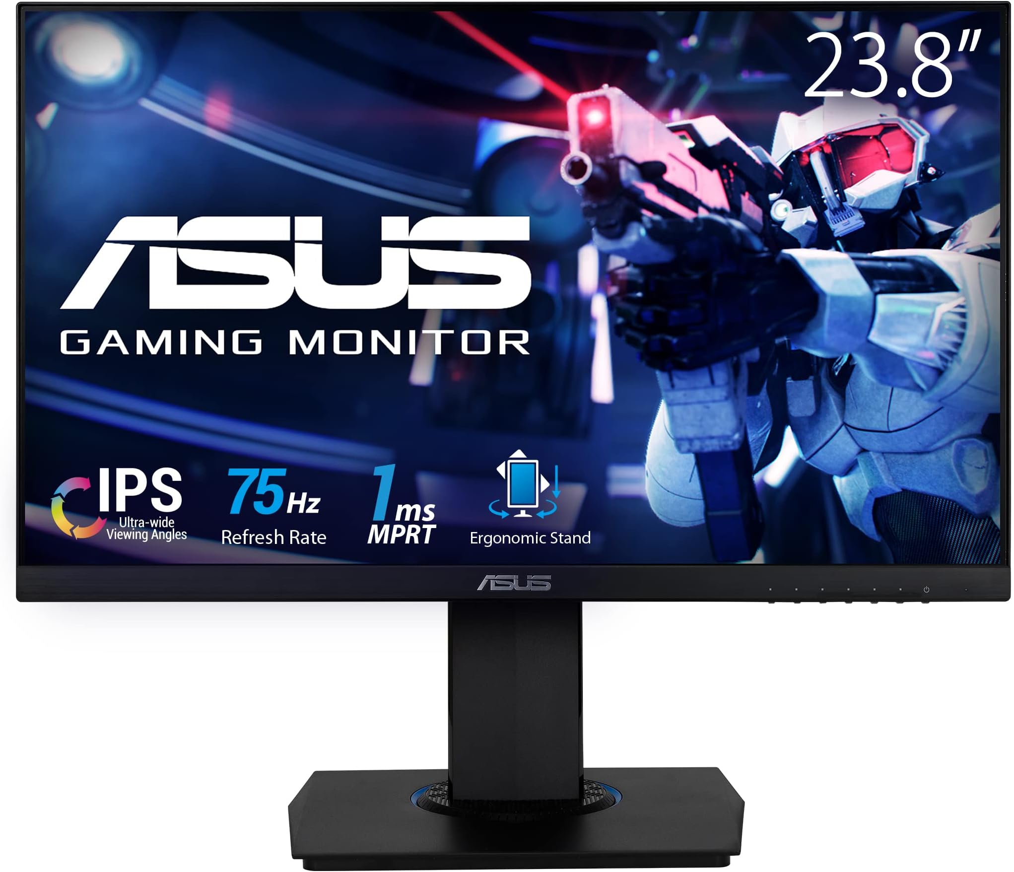 ASUS 23.8โ 1080P Gaming Monitor (VG246H) - Full HD, IPS, 75Hz, 1ms, FreeSync, Extreme Low Motion Blur, Low Blue Light, Flicker Free, VESA Mountable, HDMI, VGA, Height Adjustable