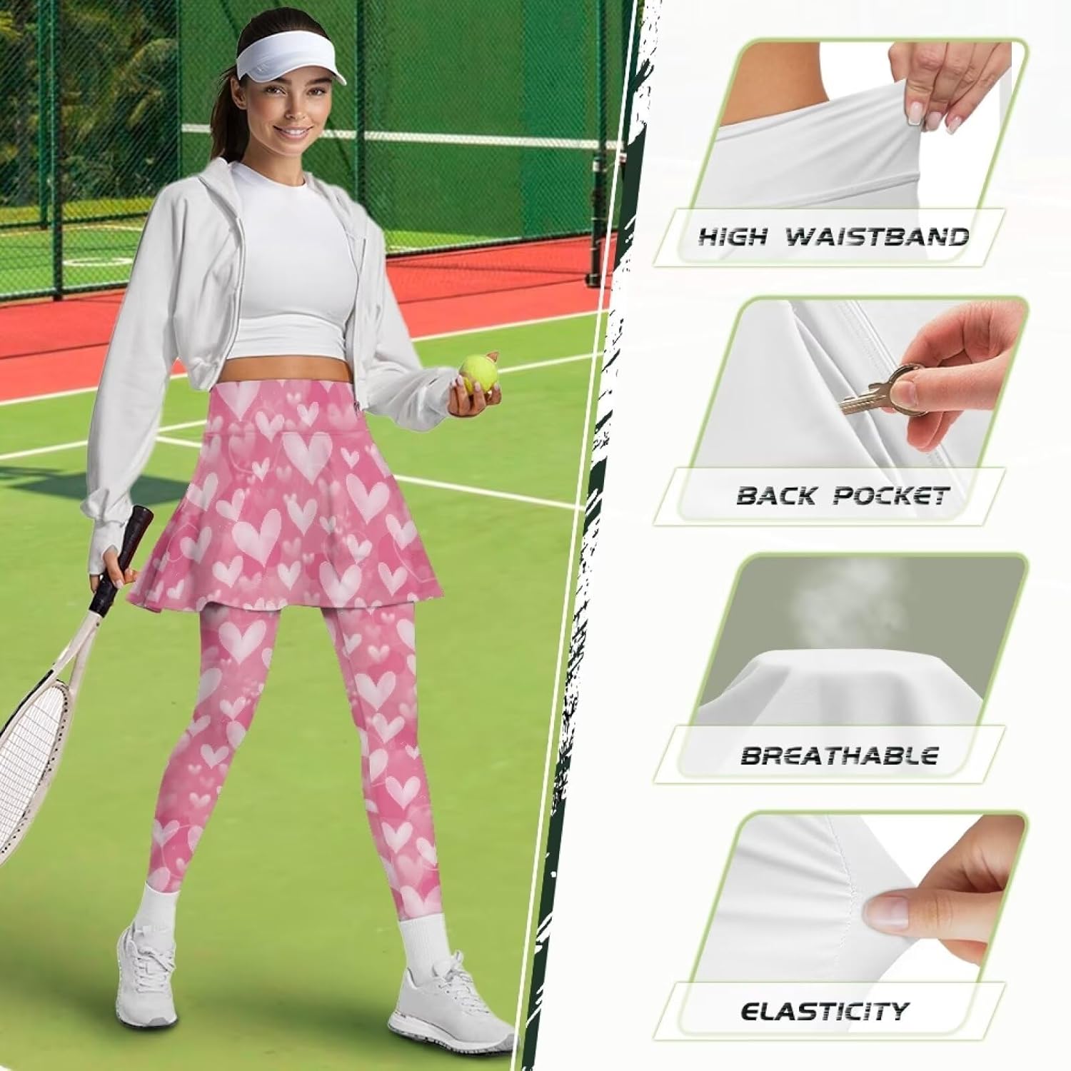 Women Athletic Tennis Skirts with Legging,High Waisted Athletic Skorts Leggings,Skirted Leggings for Tennis Golf