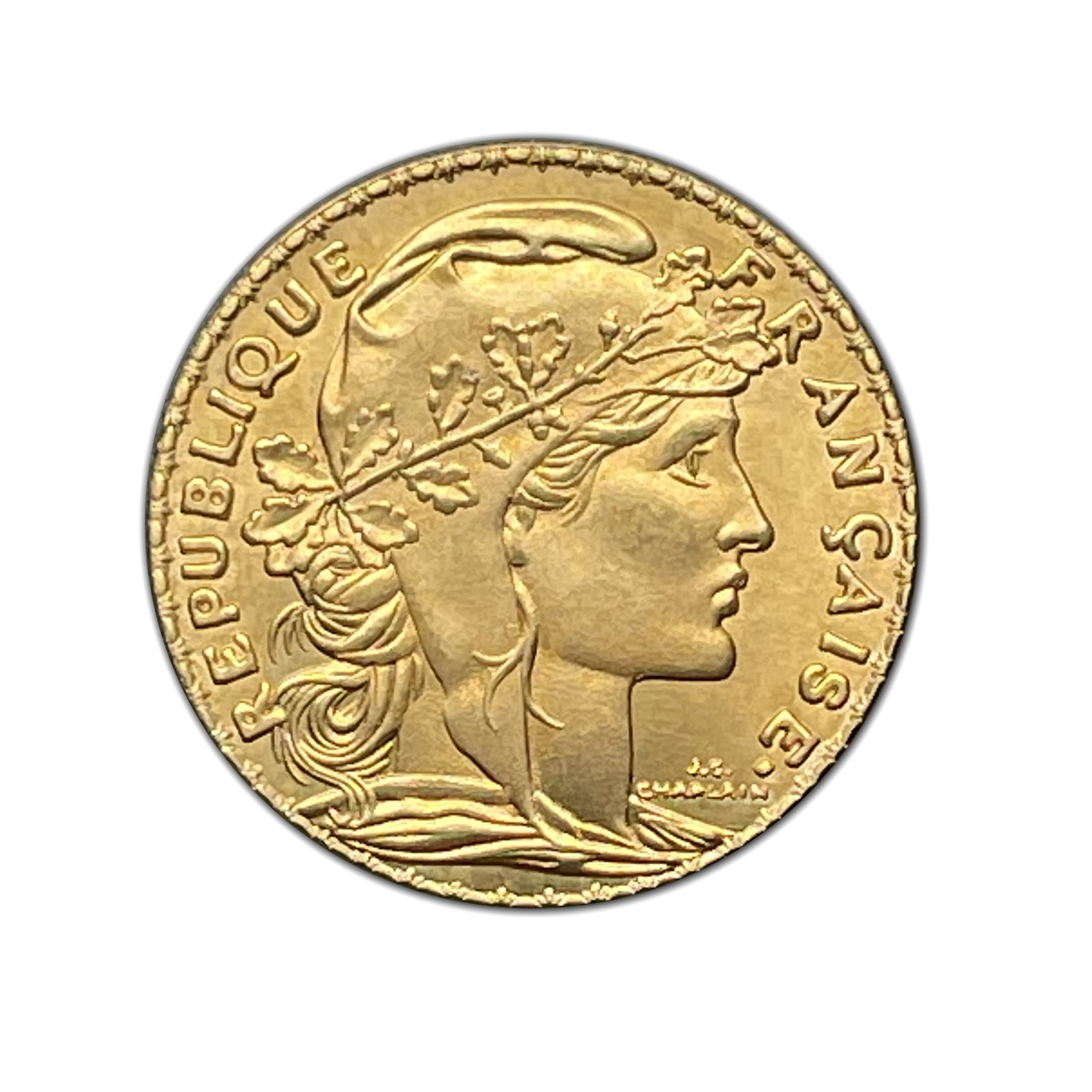 Réplique de haute qualité de la pièce historique France 1899 20 Francs Or Marianne Coq Troisième République en laiton.