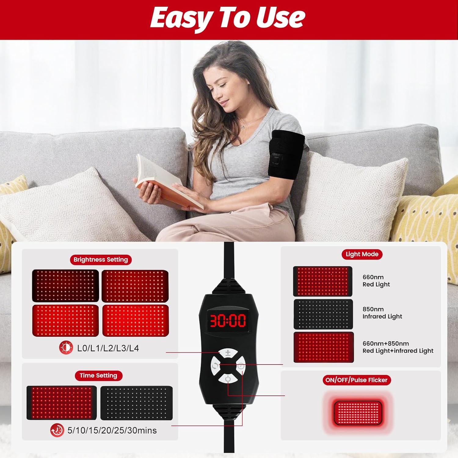 Red Light Therapy Pad for Body, 3-in-1 LED 660nm & 850nm Infrared Light Therapy Pad for Dogs, Shoulder, Back, Knee.with Timer Controller Gift for Women Men - Image 6