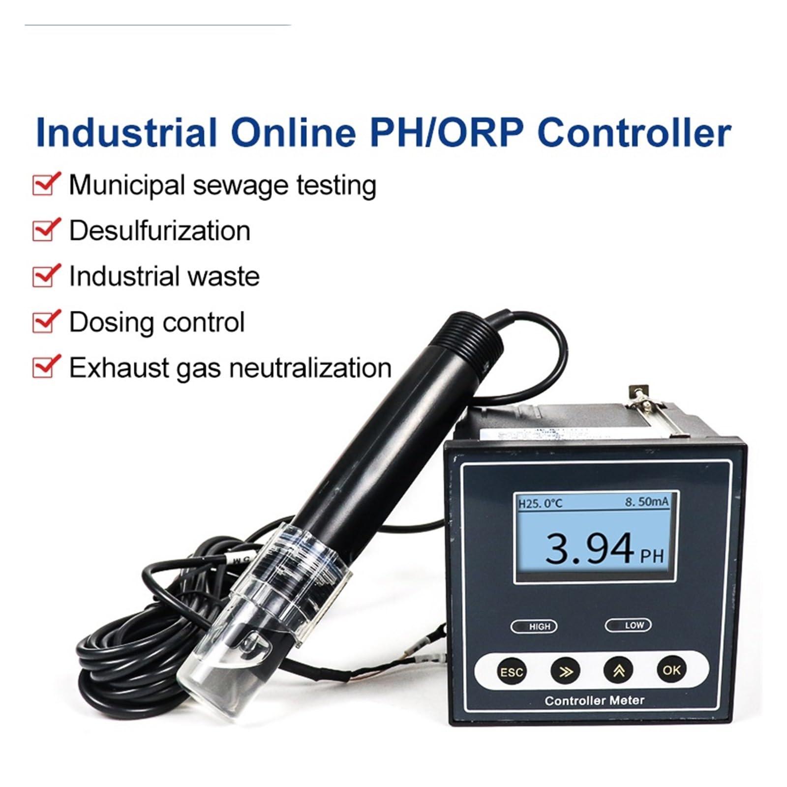 Industrial Online PH Meter PH Controller ORP Sensor Electrode Probe Tester Continuous Measurement Control For Urban Sewage(DO meter)
