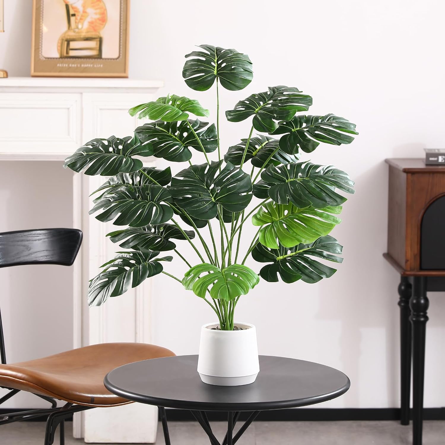 28'' Fake Plants Large Artificial Monstera Faux Plants Indoor Tall Plant, with White Planter Ideal, for Home Living Rooms, Patios, Porches, Bathrooms, and Outdoor Decor - Image 2
