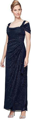 Alex Evenings Long Cold Shoulder Dress, Mother of The Bride Vestido para ocasión