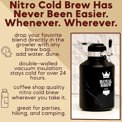 Miniatura 3 de The Original Royal Brew Nitro - Cafetera fría Regalo para los amantes del café Café nitro de calidad en casa Barril casero de 64 onzas, kit