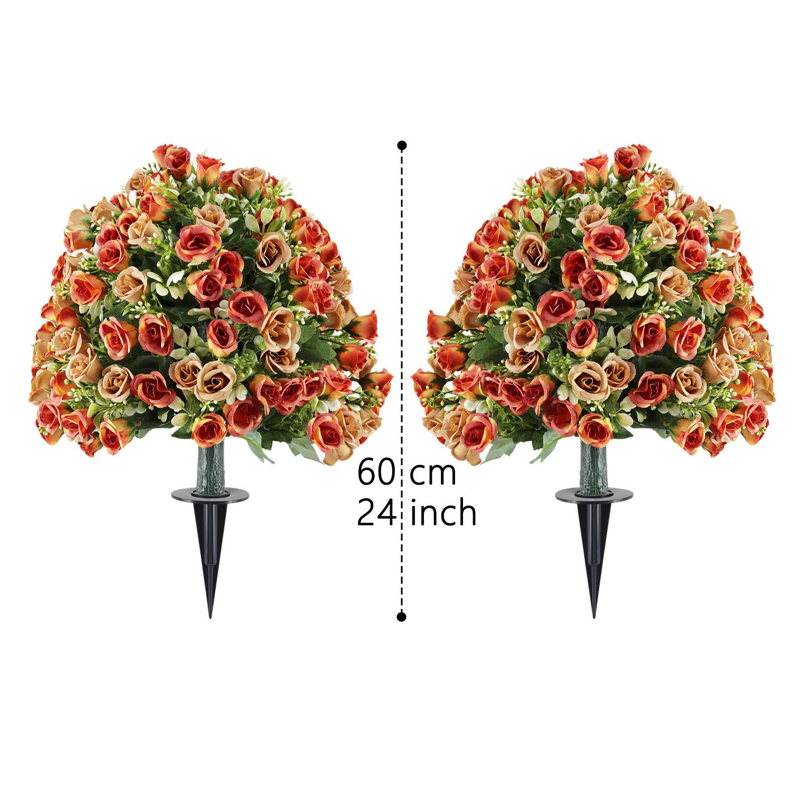 2 Pezzi di Rosa Artificiale con Alberi di Palla di Fiori Realistici con Picchetto per la Decorazione del Patio del Giardino 14 X 24 Pollici (Mini rosa rossa al tramonto)