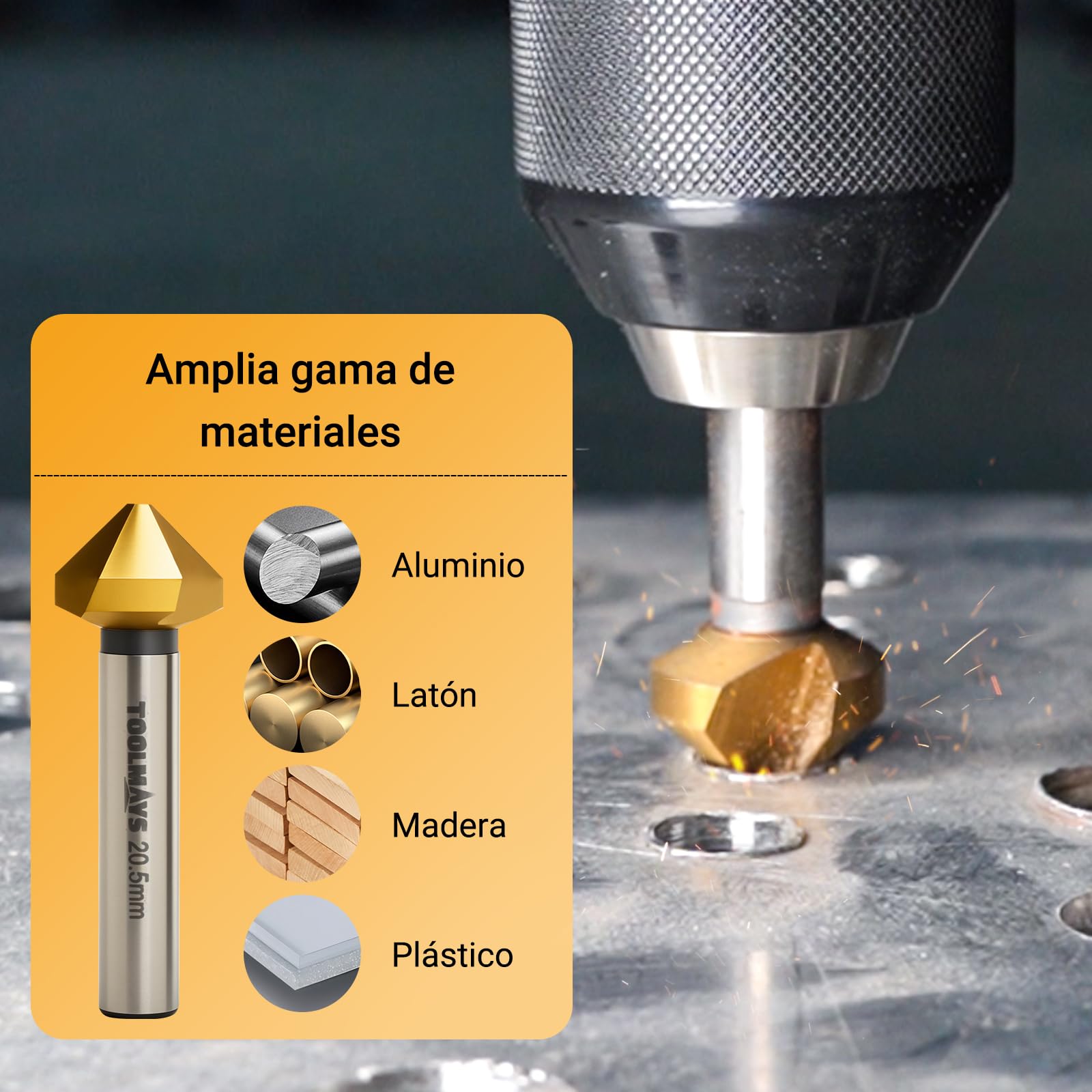 Avellanador Para Metal HSS 6 piezas, 90° Avellanador Madera con recubrimiento de TiN, Ø 6,3-20,5 mm, Broca Aavellanadora Madera para Metal y Plástico