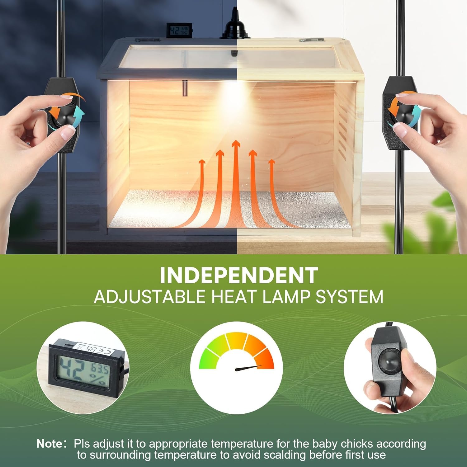 Wooden Brooder Box for Chicks Brooder Box with Heat Lamp,Thermometer and Hygrometer,Temperature Adjustable Chick Starter Kit Transparent Skylight for Baby Chicks, Ducks, Quails Birds