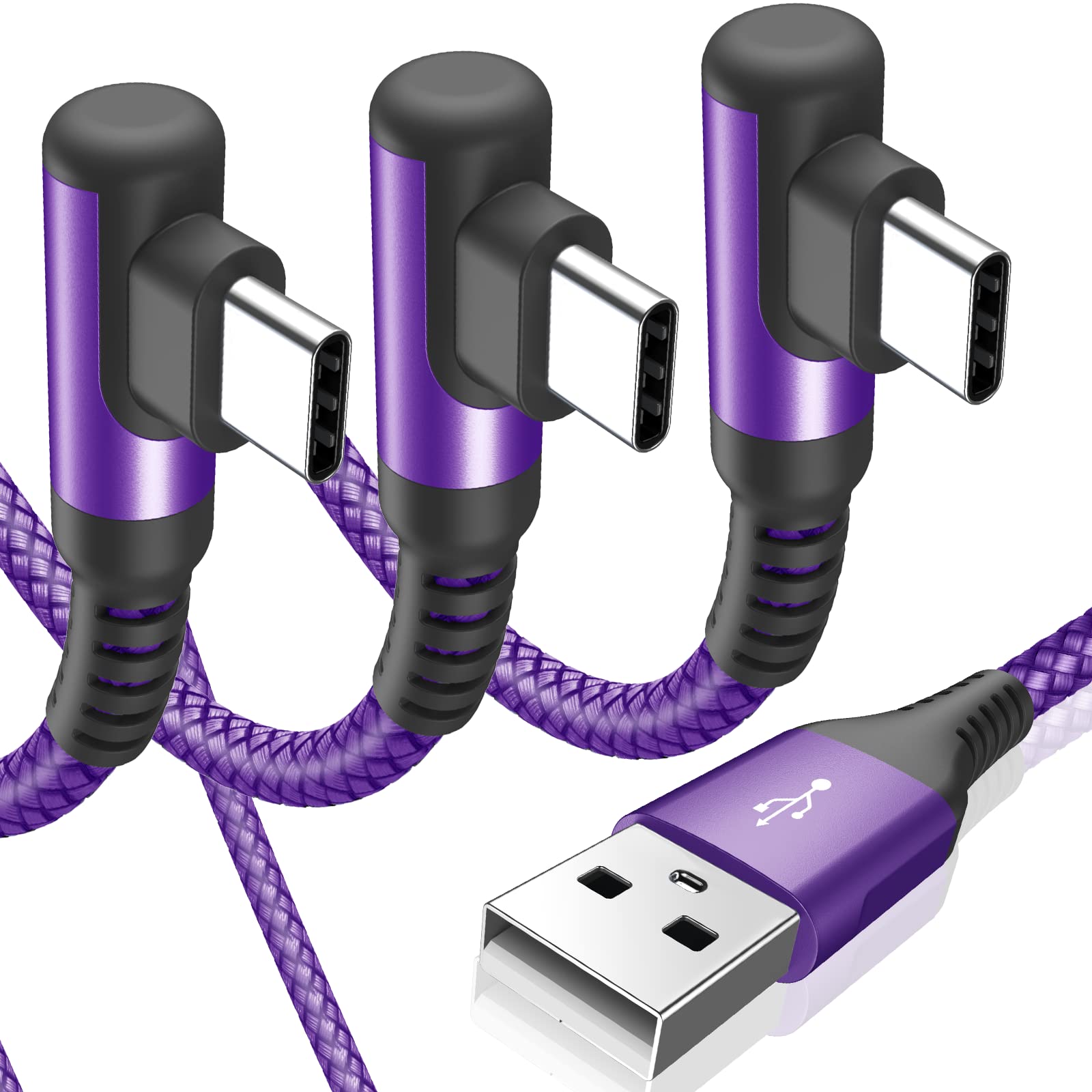 sweguard USB C Cable Right Angle [3Pack, 10FT+6.6FT+3.3FT], 3.1A Fast Charger Cable Nylon Braided Cord for iPhone 17 16 15 Pro Max Plus iPhone Air,