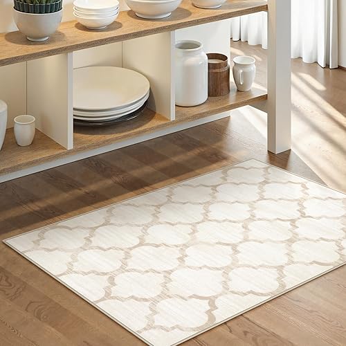 Miniatura 2 de Lahome - Alfombra marroquí, de 2 x 3 pies, pequeña, lavable, antideslizante, suave, decorativa, no desprende pelusas, color marfil y envejecida,