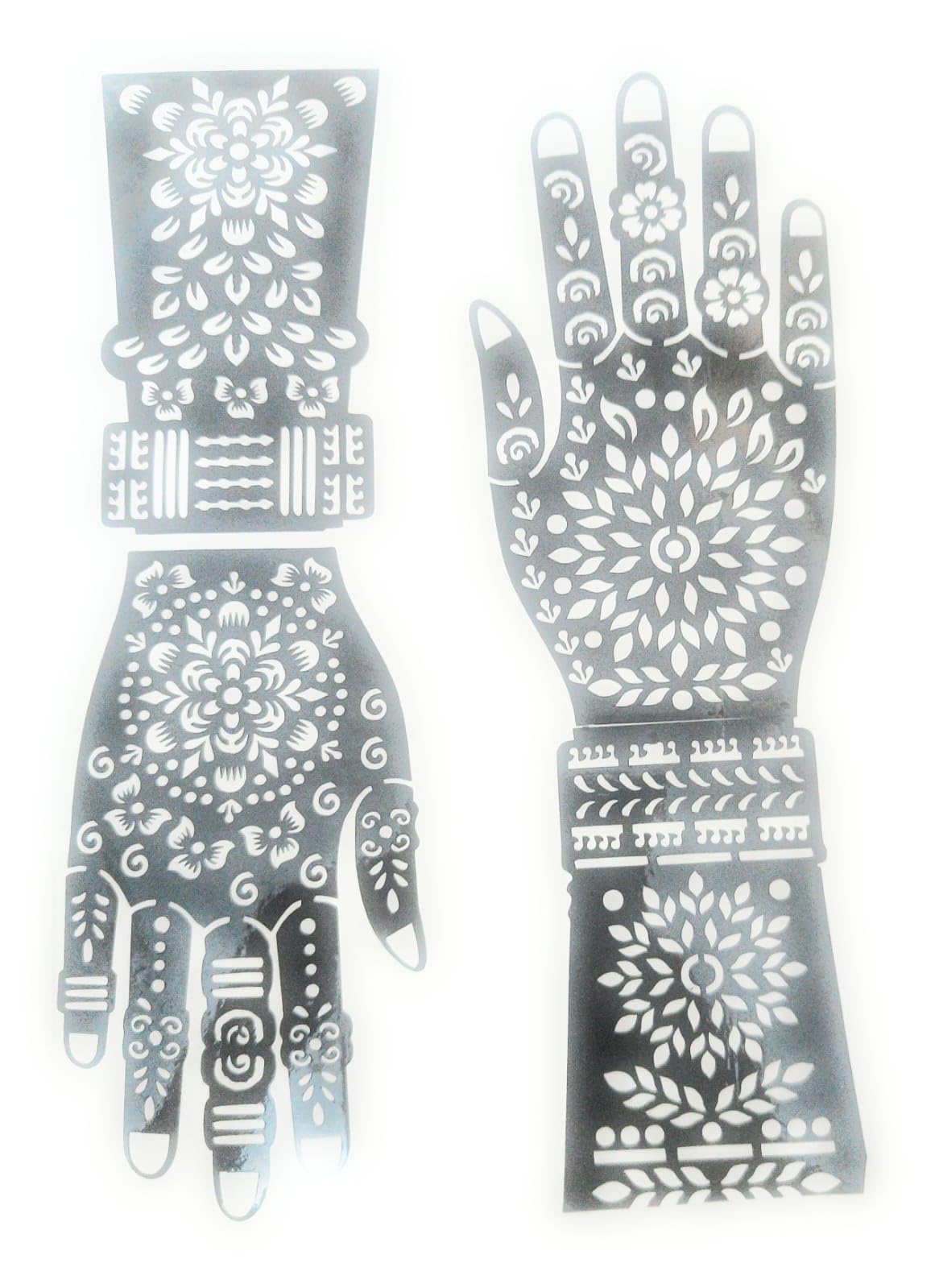 MRACE Henna Stencil Templates for Hand Design, Floral Mandala Pattern, Reusable Mehndi Art Stickers (Pack of 2) 3
