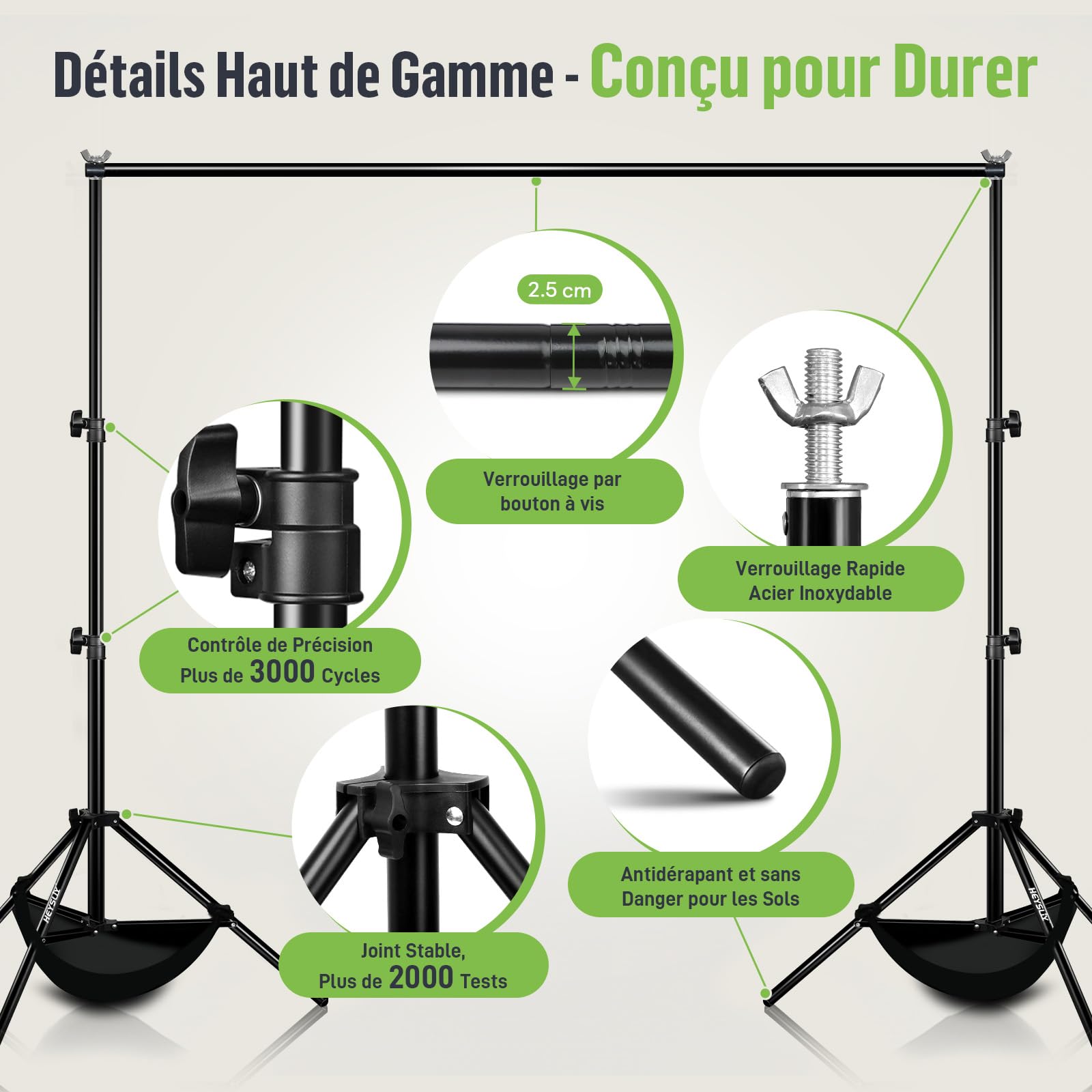 Kit Trépied Fond Photo 3x2m – Système de Support Réglable avec Sac de Transport pour Studio, Youtube, Fond Vert et Cérémonie