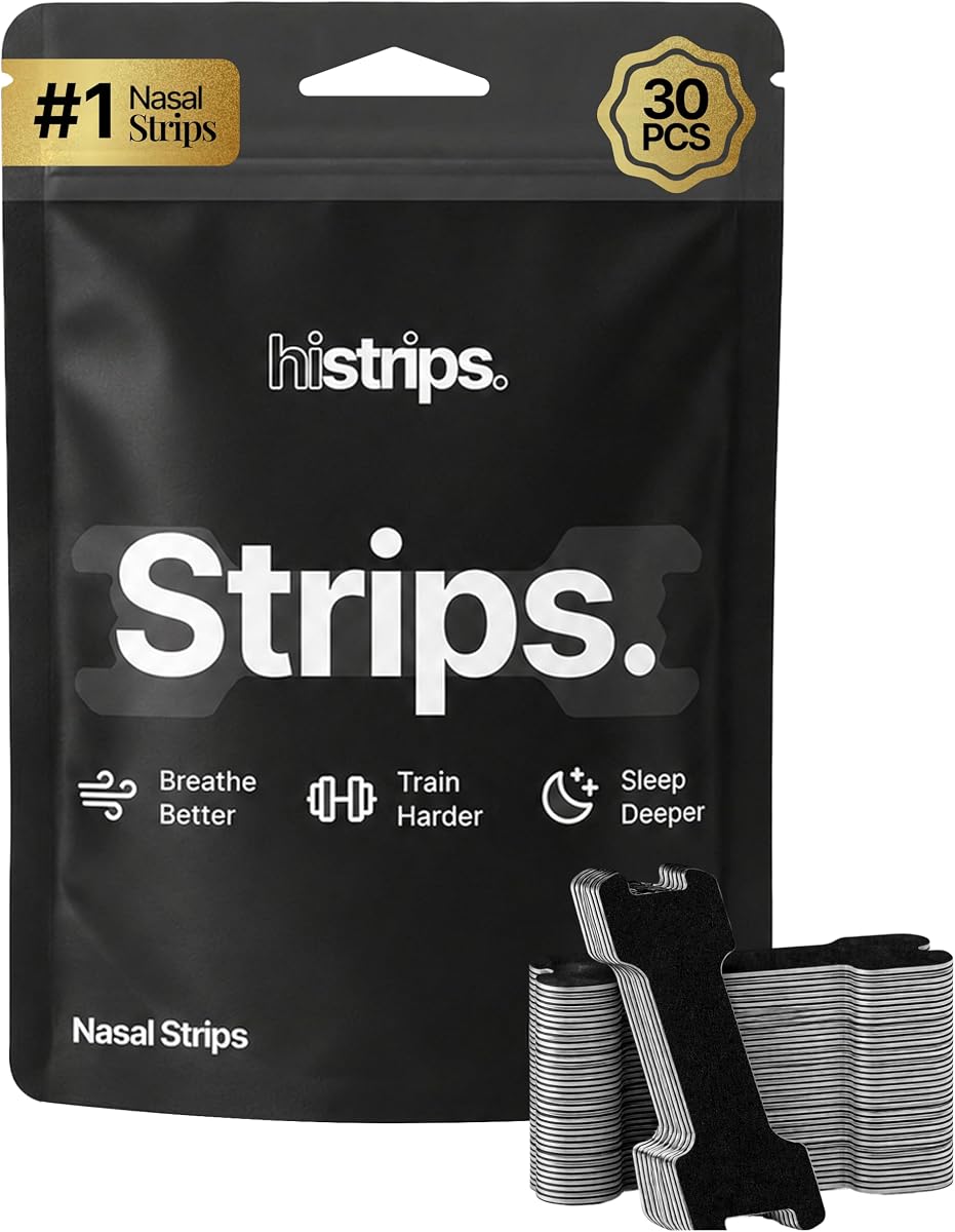 Tiras nasales HiStrips de alto rendimiento, a prueba de sudor, negras, 30 unidades | Respiración más fácil, menos ronquidos, diseñado para atletas, matriz adhesiva a prueba de sudor, banda de elevación reforzada, flujo de aire de apoyo