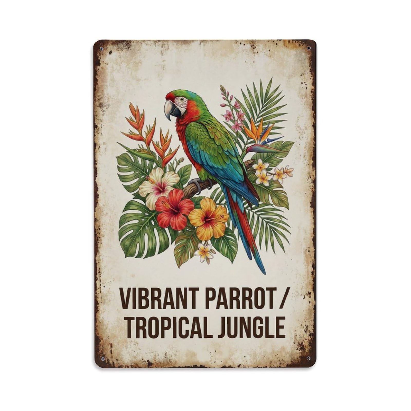 Vibrant Parrot Tropical Jungle Canopy Metal Tin Sign