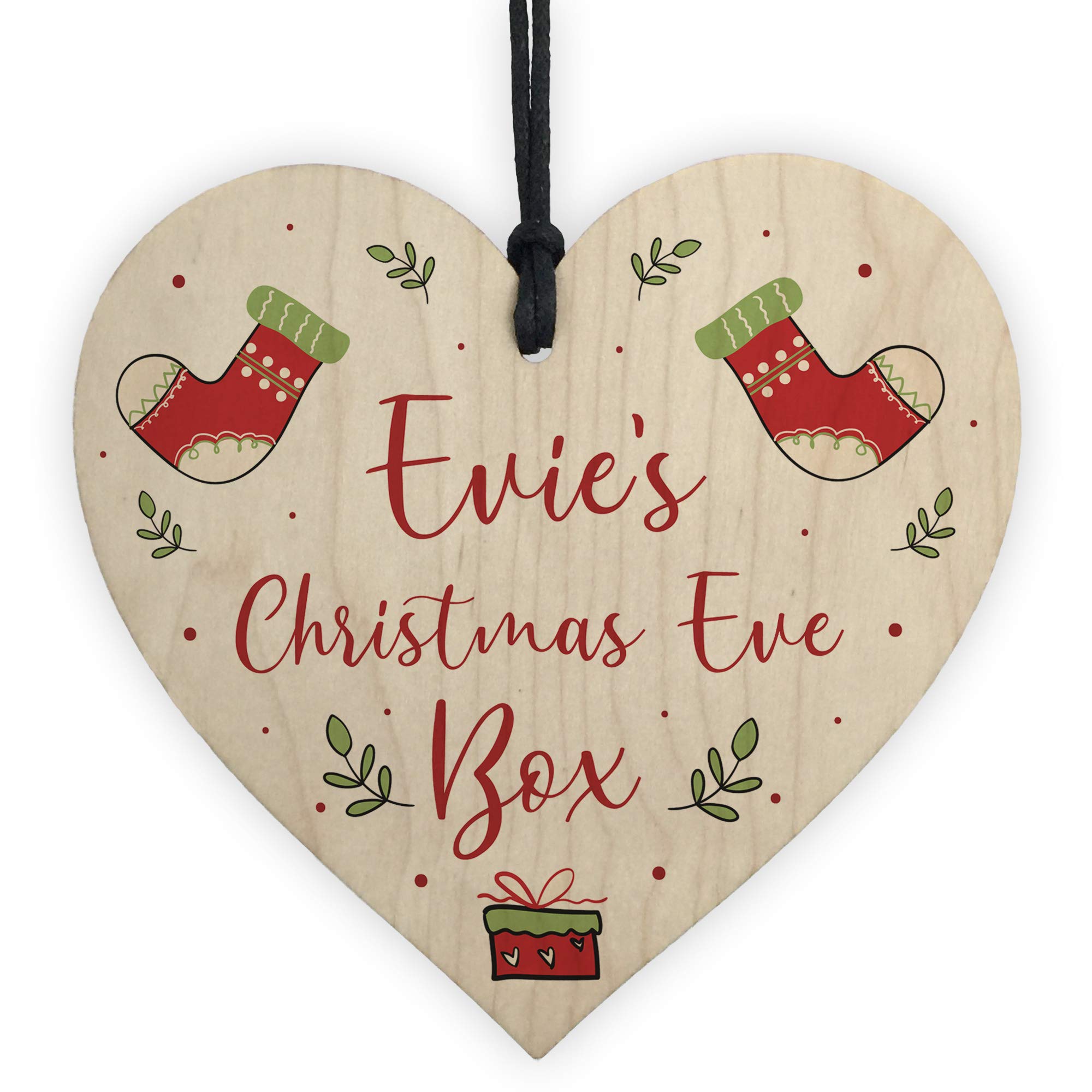 Personalised CHRISTMAS EVE BOX Gift Tag Wood Heart Daughter Son Gift Keepsake