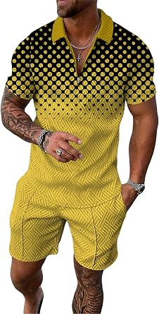 Mens Two Piece Summer Outfit Polo Shirts and Shorts Set Men Track Suits