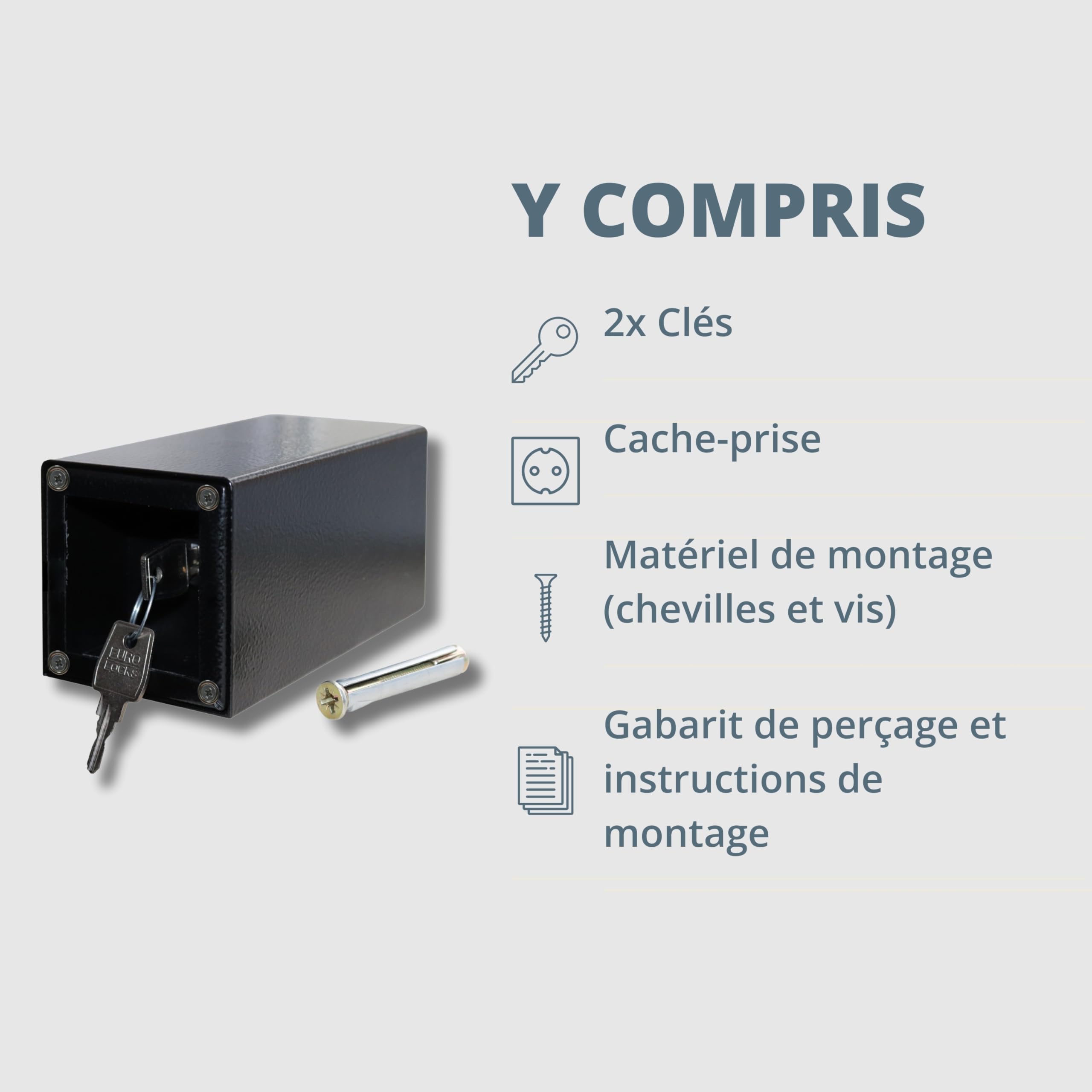 Coffre-fort pour prise de courant, coffre-fort avec 1 prise, ouverture magnétique et serrure spéciale, coffre-fort mural pour ranger de manière invisible, compartiment secret pour argent