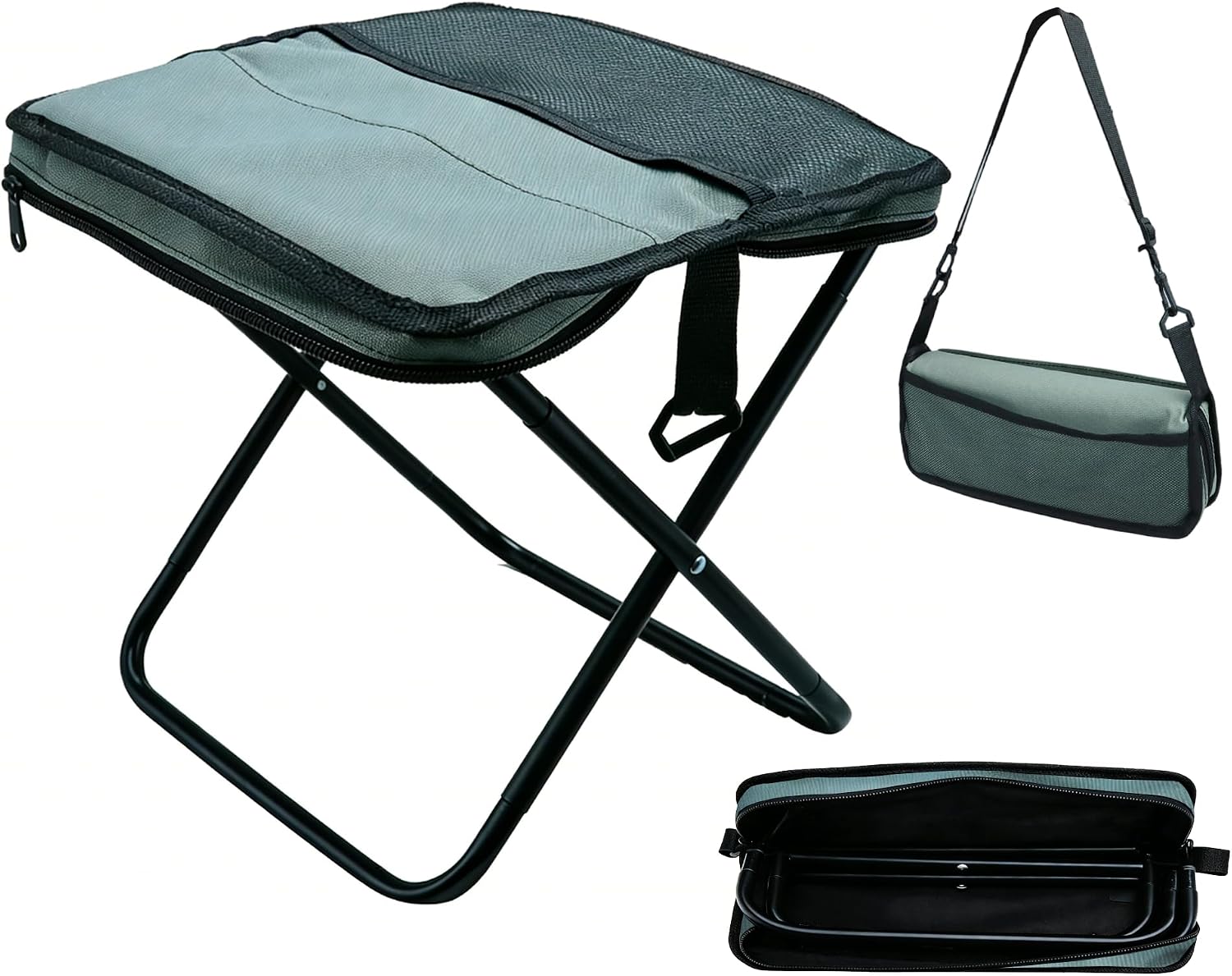 SHENGHUISS Foldable Backpack Stool,Heavy Duty Pocket Chair for Adults,Comfortable Ultralight Collapsible Stool,220LB Camping Stool for Camping,Fishing,Hiking (Gray)
