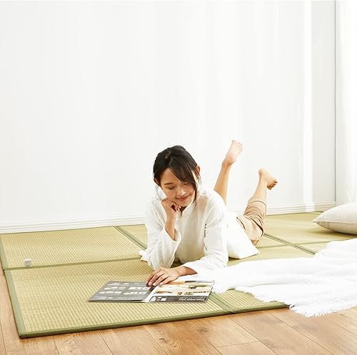 Miniatura 9 de SAN MOTA Colchón de tatami tradicional japonés, se pliega en tres de 83 x 55 x 0.6 pulgadas, colchón de futón japonés Igusa Tatami, tapete de tatami