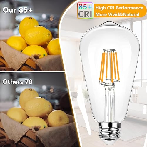 Miniatura 3 de Bombilla LED E26 equivalente a 60 W, bombillas Edison regulables, 800 lúmenes de alto brillo con vidrio transparente, protección ocular LED 85+ CRI,