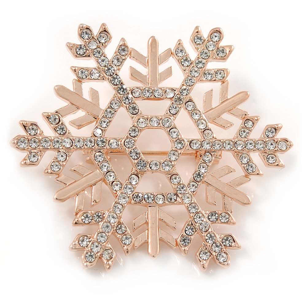 Spilla A Fiocco Di Neve Con Cristalli Austriaci Trasparenti – Elegante Accessorio In Rame Per Donna